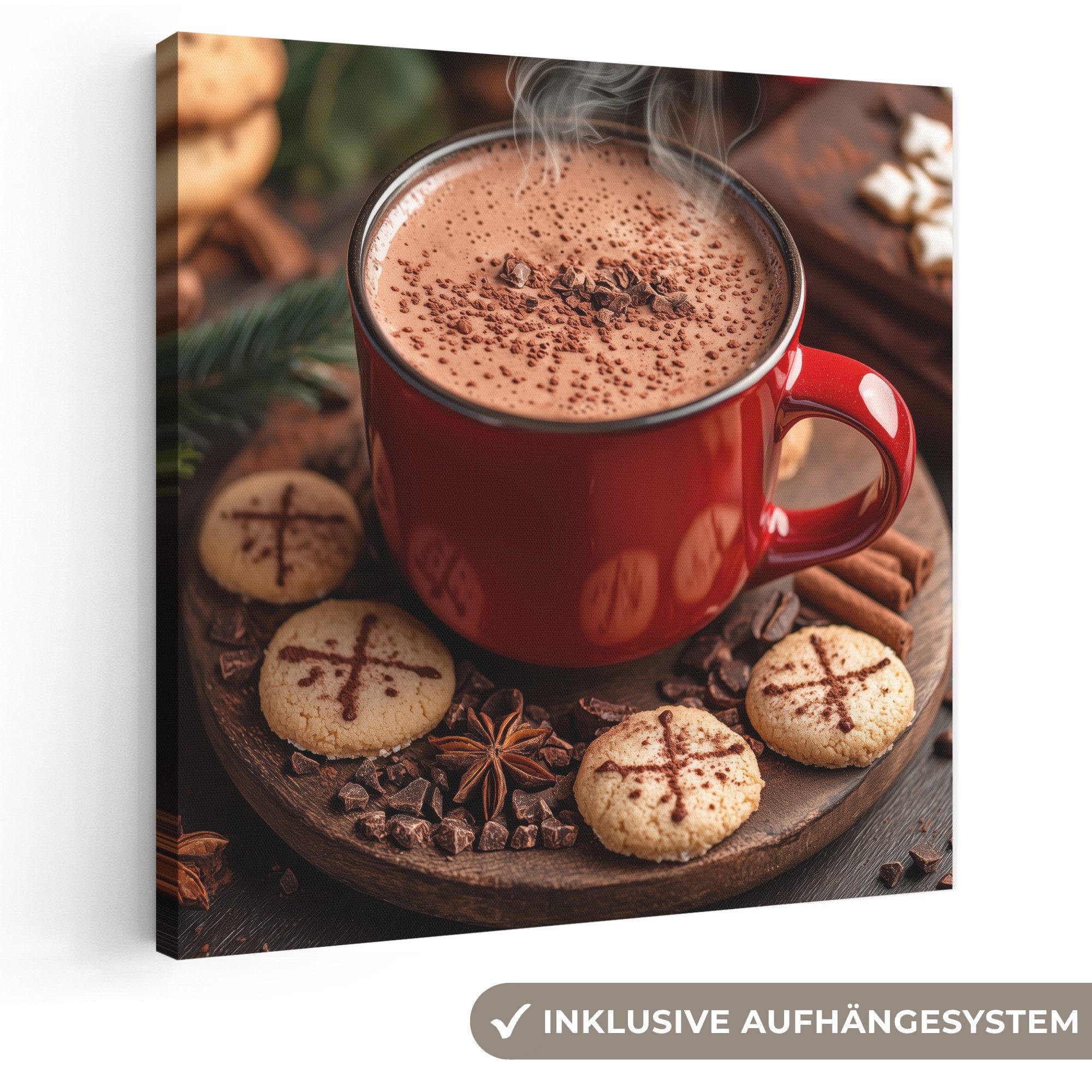 OneMillionCanvasses® Leinwandbild Schokoladenmilch - Becher - Winter - Weihnachten - Gemütlichkeit, Fotodruck (1 St), Wandbild, Deko Schlafzimmer Wohnzimmer Flur 20x20 cm