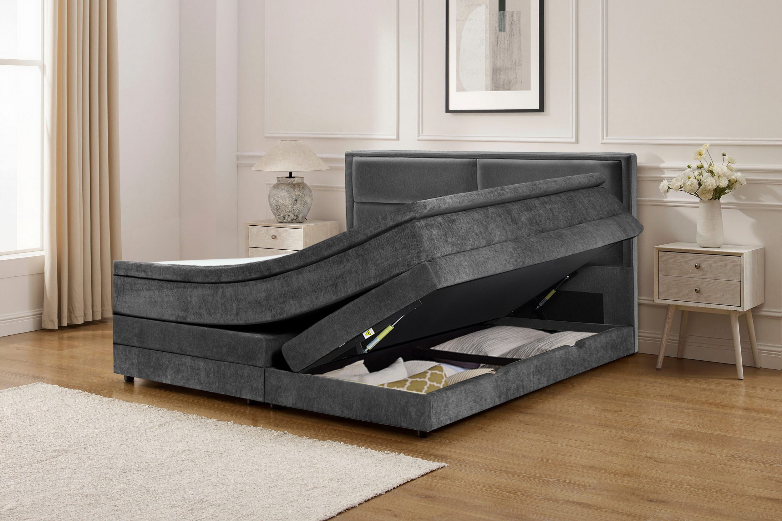 OTTO home Boxspringbett FYNNA in den Breiten 140 & 180cm erhältlich, inkl. Bettkasten, inkl. Topper, erhältlich in verschiedenen Farben
