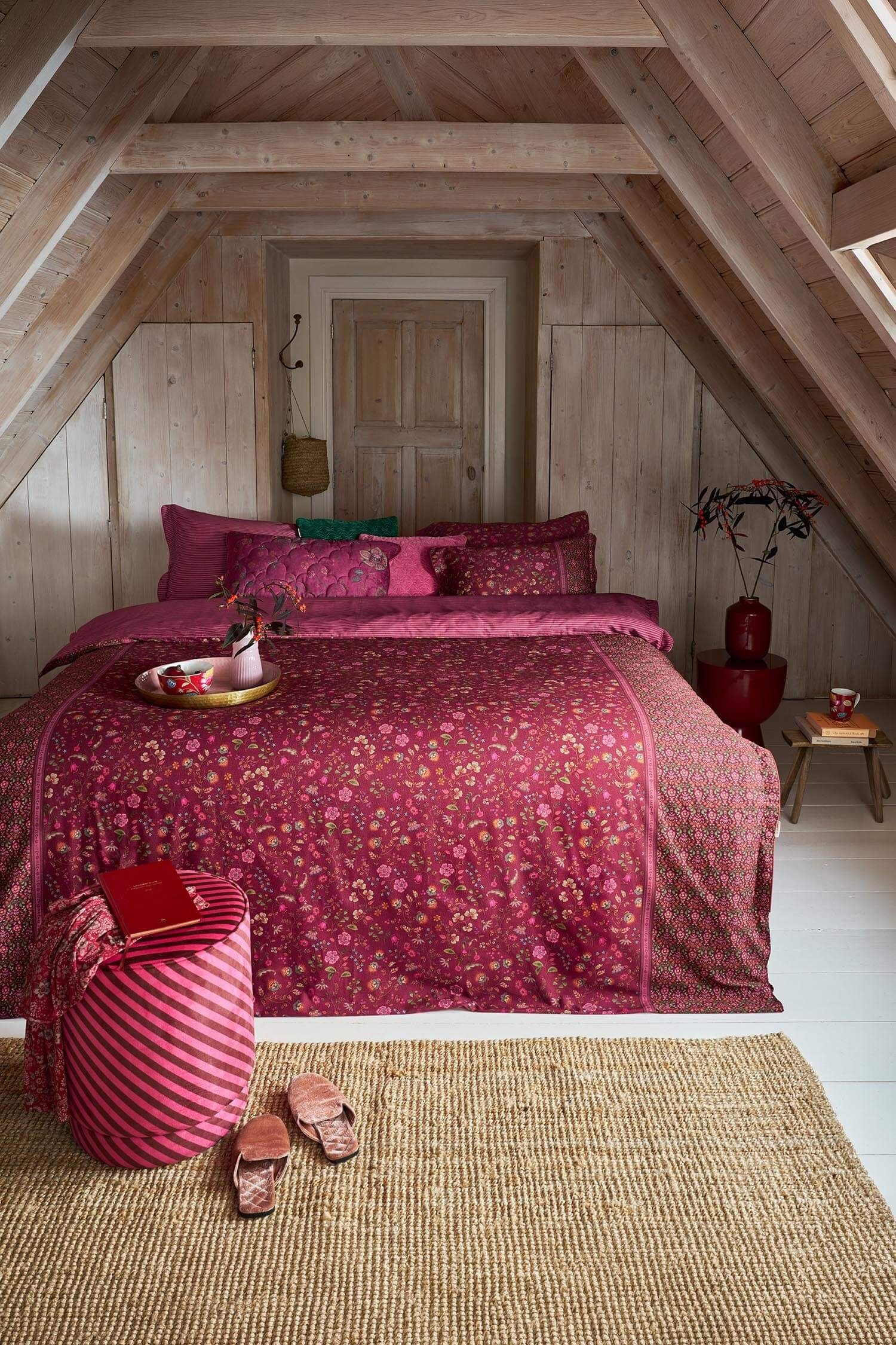 PiP Studio Bettwäsche PIP Studio Twill Bettwäsche 135x200 Flora Bangalore Dark Pink Blümchen, Twill, 2 teilig, kuschelig weich