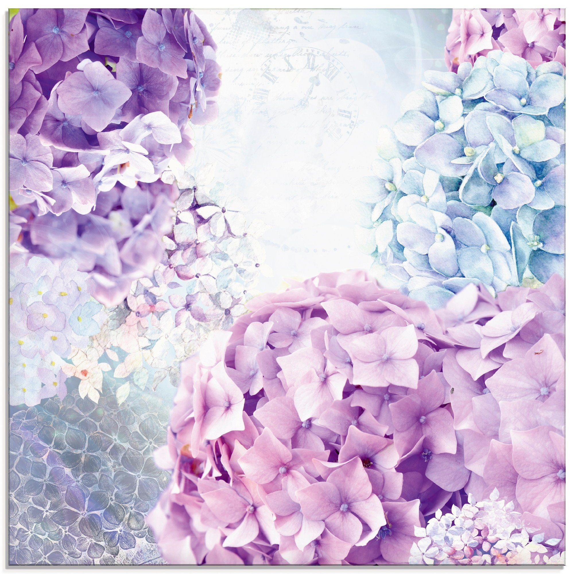 Artland Glasbild Blau und Pink Hortensie, Blumen (1 St), in verschiedenen Größen
