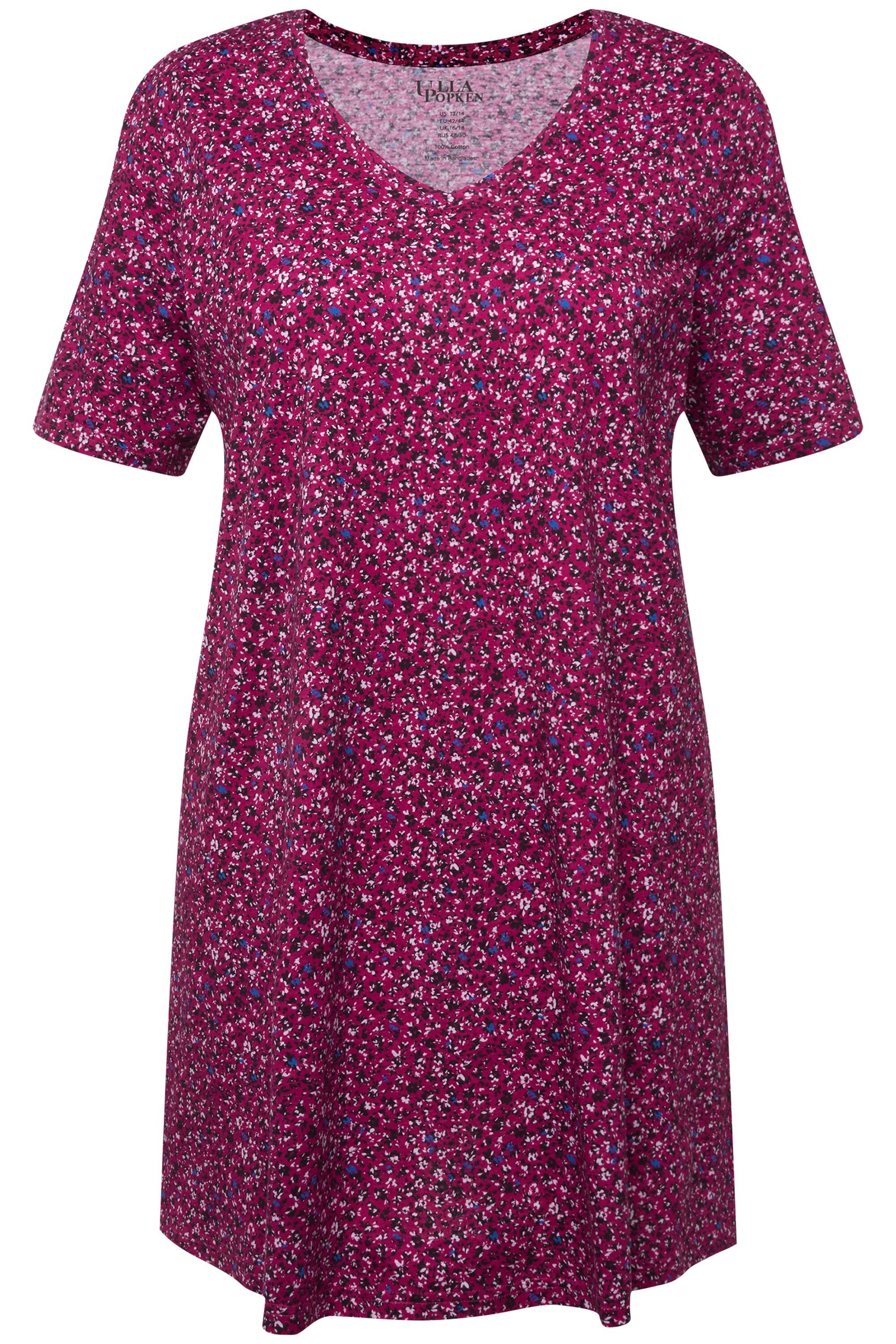 Ulla Popken Longshirt Longshirt bedruckt A-Linie V-Ausschnitt Halbarm günstig online kaufen