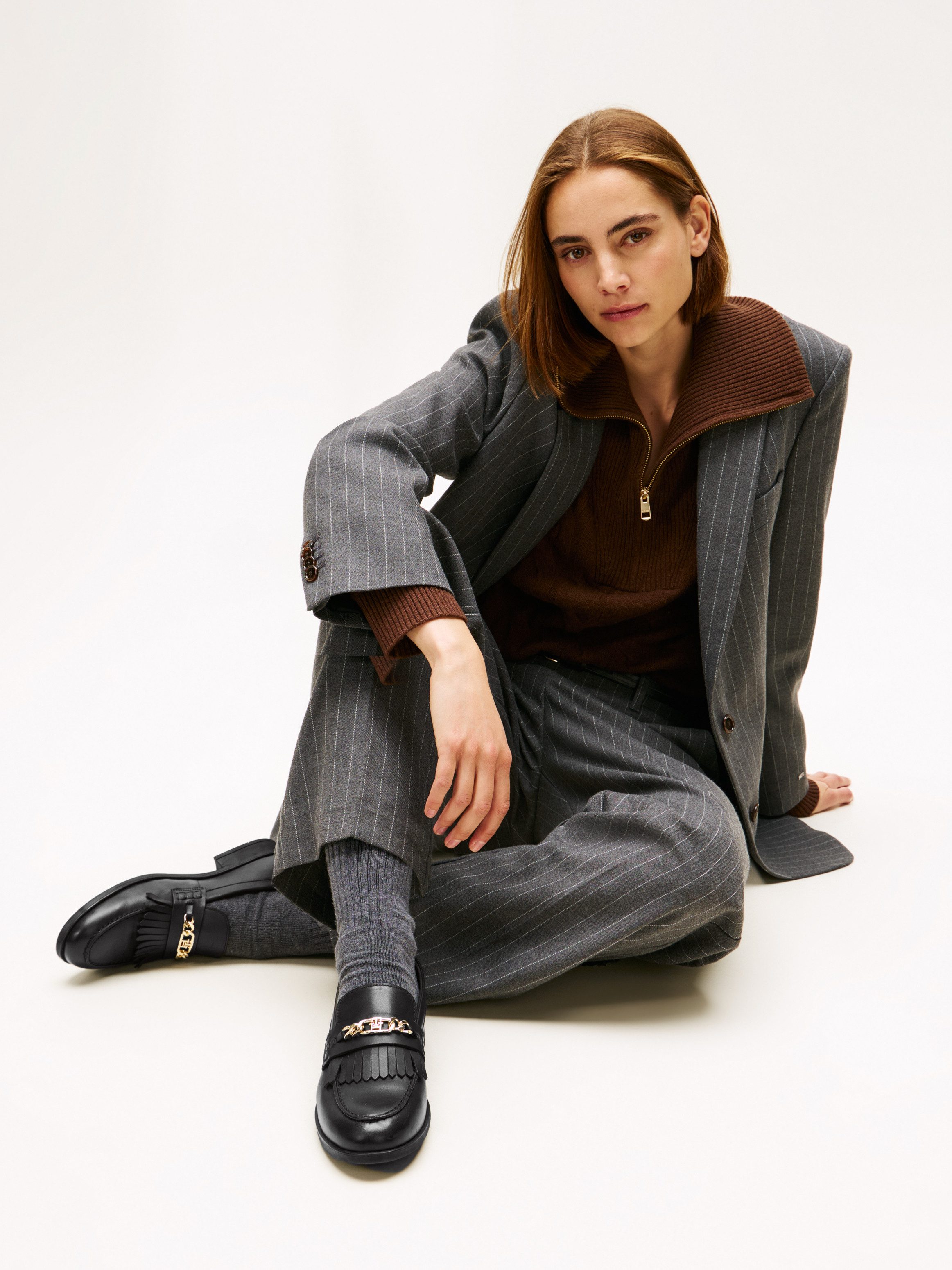 Tommy Hilfiger TH CHAIN FRINGE LEATHER LOAFER Loafer, Blockabsatz, Slipper, günstig online kaufen