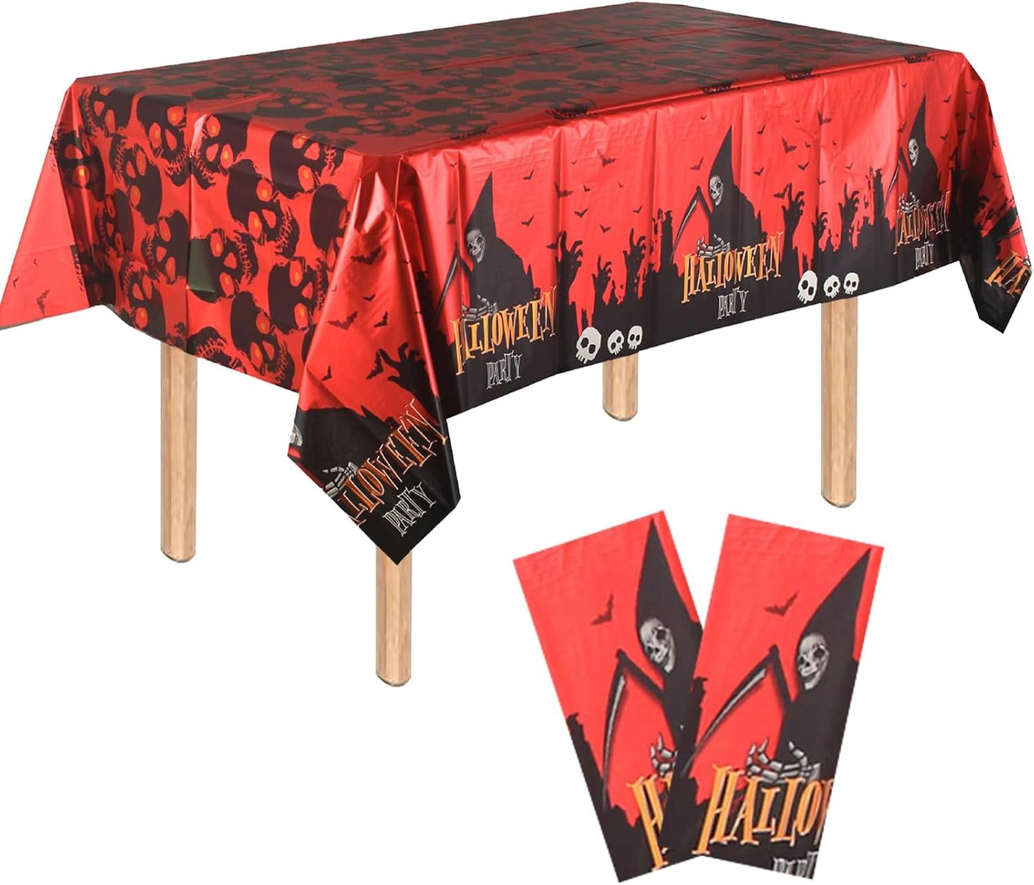 FELIXLEO Gartentischdecke 2 Stück Halloween Tischdecken, wasserdicht, Sensenmann Deko Rot (1-tlg)