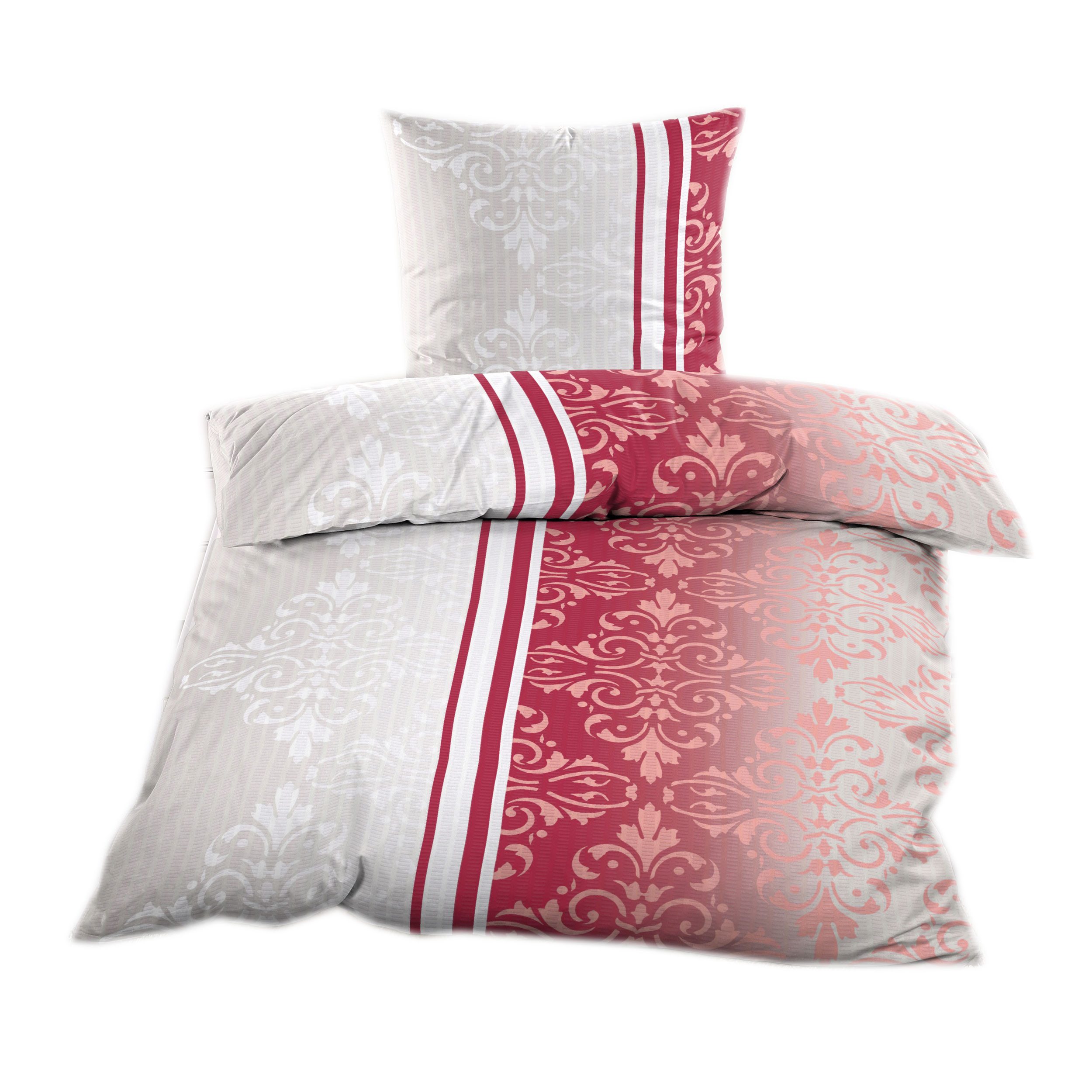 Casa Colori Bettwäsche Seersucker Bettwäsche 135x200 Reißverschluss Rot Beige mit Ornamente, Seersucker, 2 teilig, leicht