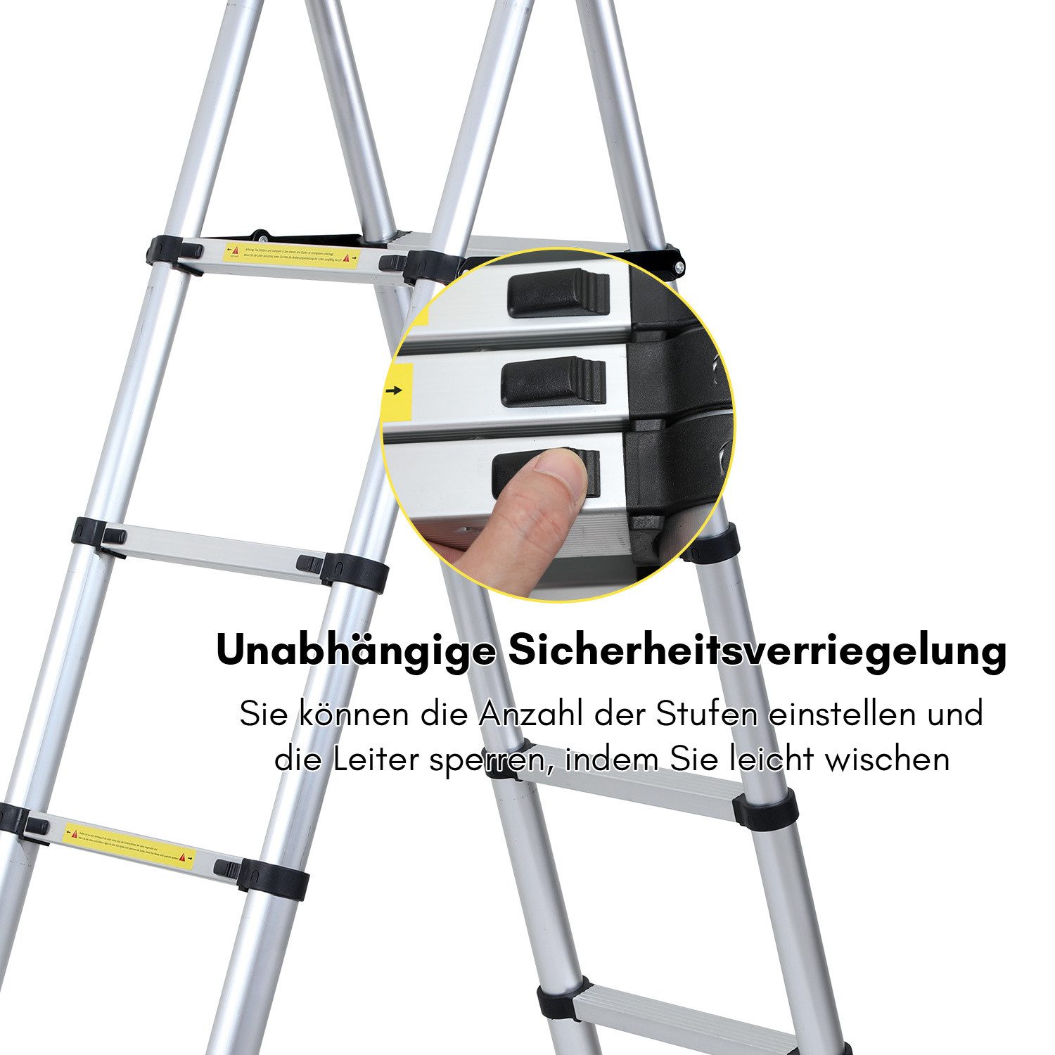 Clanmacy Premium Aluminum Telescopic Ladder, Extension Ladder, Folding Ladder, 2.0M Height, Silver (Telescopic Ladder, Extension Ladder, Folding Ladder, Sliding Ladder, Heavy-Duty Telescopic Ladder, High-Quality Aluminum Material), Effortless Portability, Independent Locking, Foolproof Operation