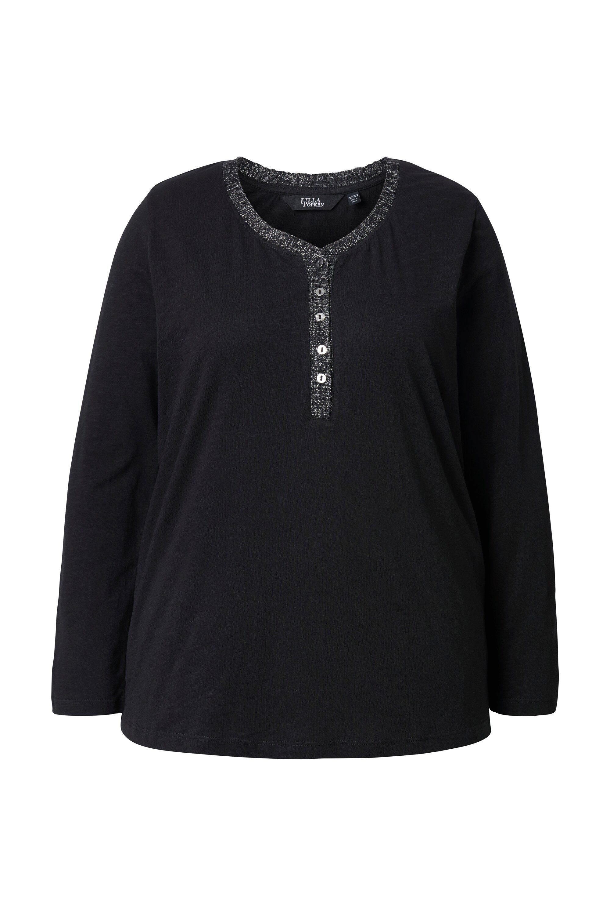 Ulla Popken Longsleeve Shirt Glitzer-Knopfleiste V-Ausschnitt günstig online kaufen