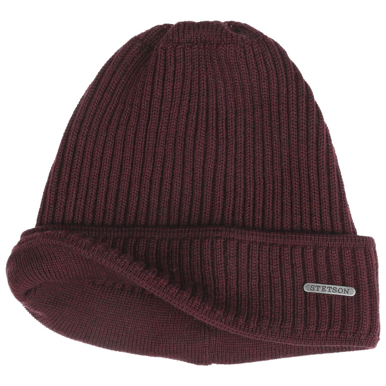 (1-St) Strickmütze mit in Italy Stetson bordeaux Made Strickmützen Umschlag,