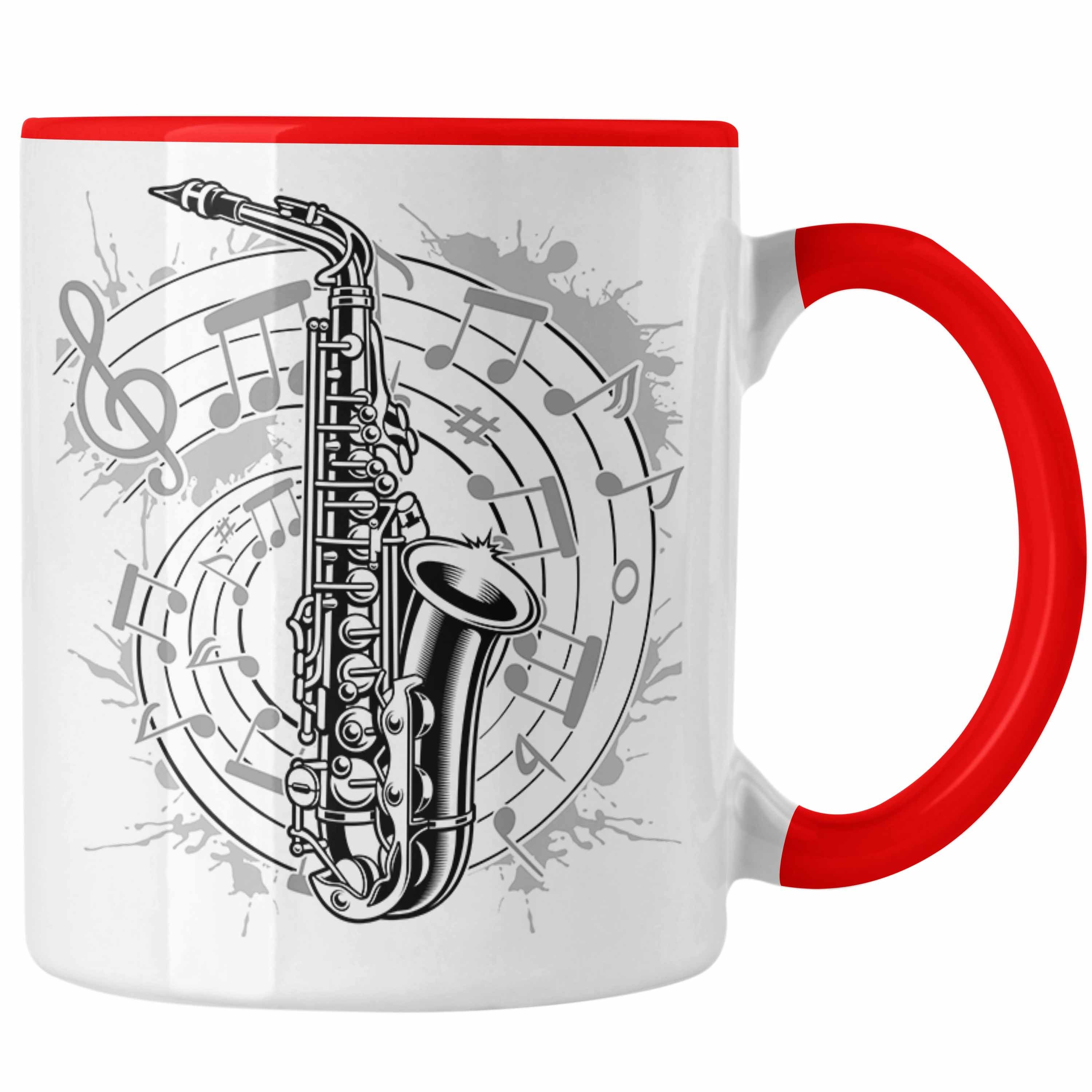 Trendation Tasse Saxophon Jazz Musikinstrument Musik Noten Tasse Rot Saxophon-Spieler