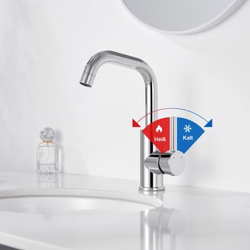 AuraLum pro Waschtischarmatur Chrom Wasserhahn Bad Waschtischarmatur Mischbatterie 360° Drehbar für Badezimmer