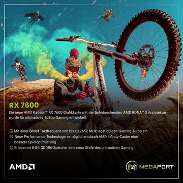 Megaport Gaming-PC (AMD Ryzen 5 5600 5600, AMD Radeon RX 7600, 32 GB RAM, 1000 GB SSD, Luftkühlung, Windows 11, WLAN)