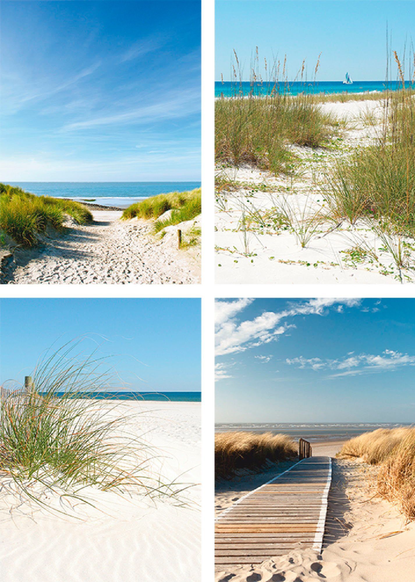 Artland Poster Strand und Sanddünen, Strand (4 St), Poster, Wandbild, Bild, Wandposter