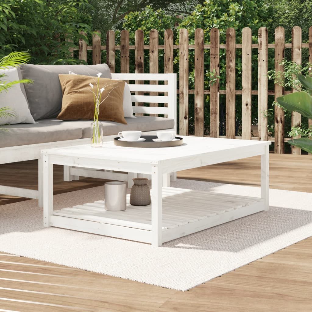 furnicato Gartentisch aus massivem Kiefernholz 121 x 82,5 x 45 cm in Weiß (1-St), Stabiler Outdoor-Tisch mit Ablage für zusätzliche Stauraumoptionen