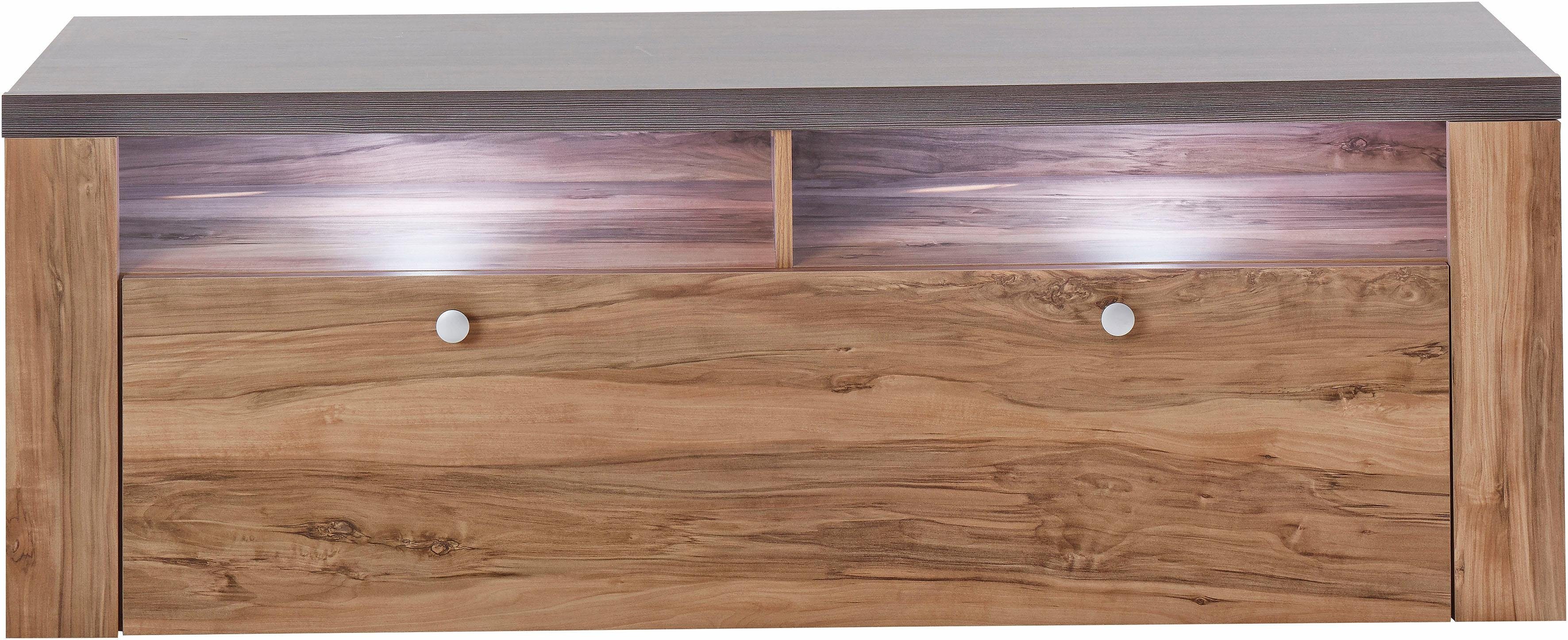 OTTO home Lowboard Larona, zeitloses TV Board mit 1 Klappe und 2 offenen Fächern, Breite 140 cm, Fernsehbank, viel Stauraum, dekorative Rahmenoptik