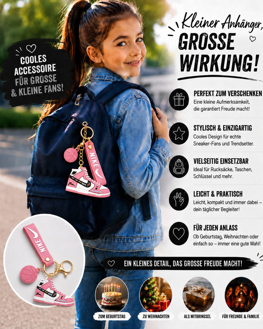 soma Schlüsselanhänger Sneaker-Rucksackanhänger Bag 6cm Basketball & Karabiner rosa (Set, 1-tlg., Geschenk-Set), Sportlicher Sneaker-Anhänger mit Basketball und Karabiner