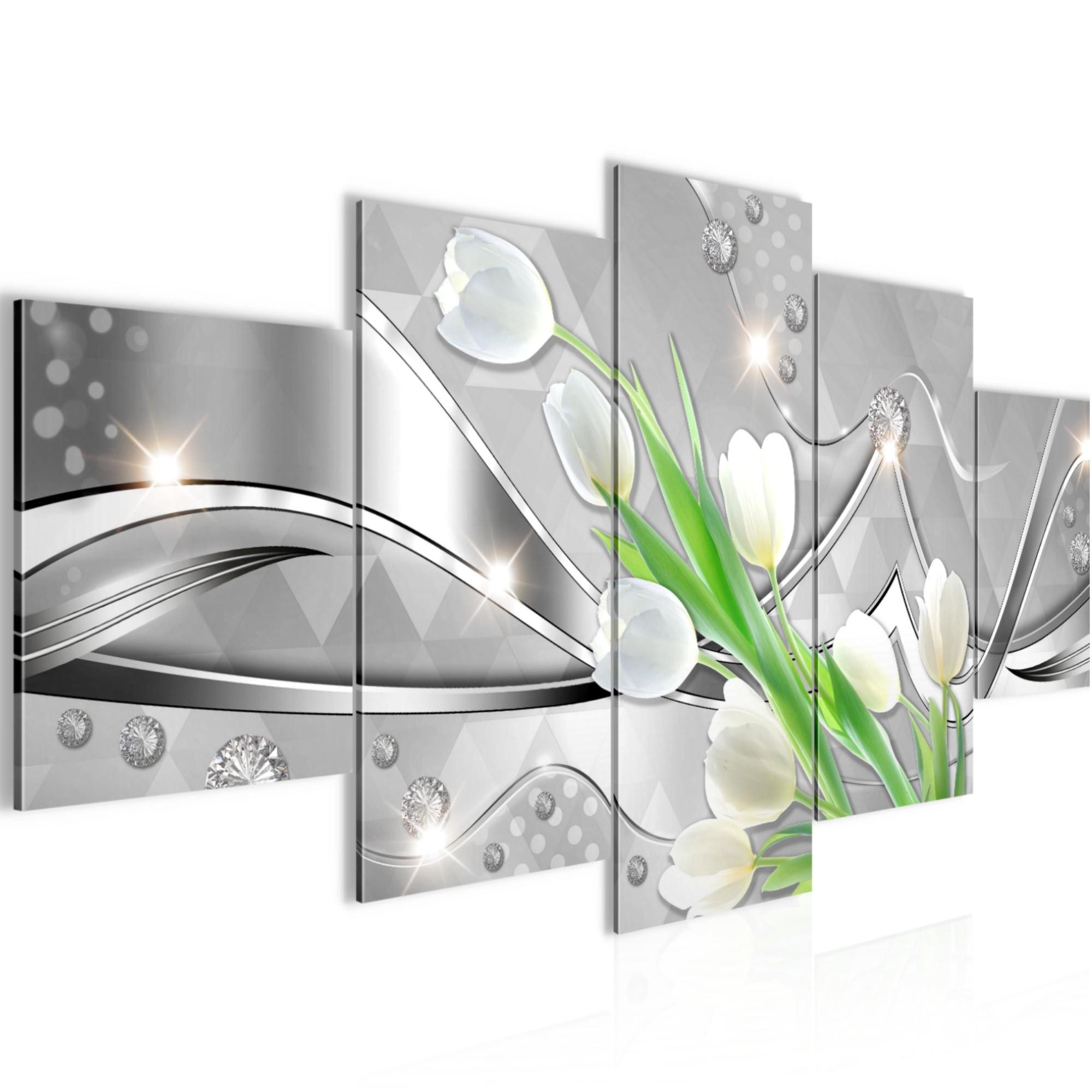 Runa Art Wandbild Bilder Blumen Tulpen 5 Teilig Wanddekoration Design Grau Grün 201351a, 200L x 100B cm