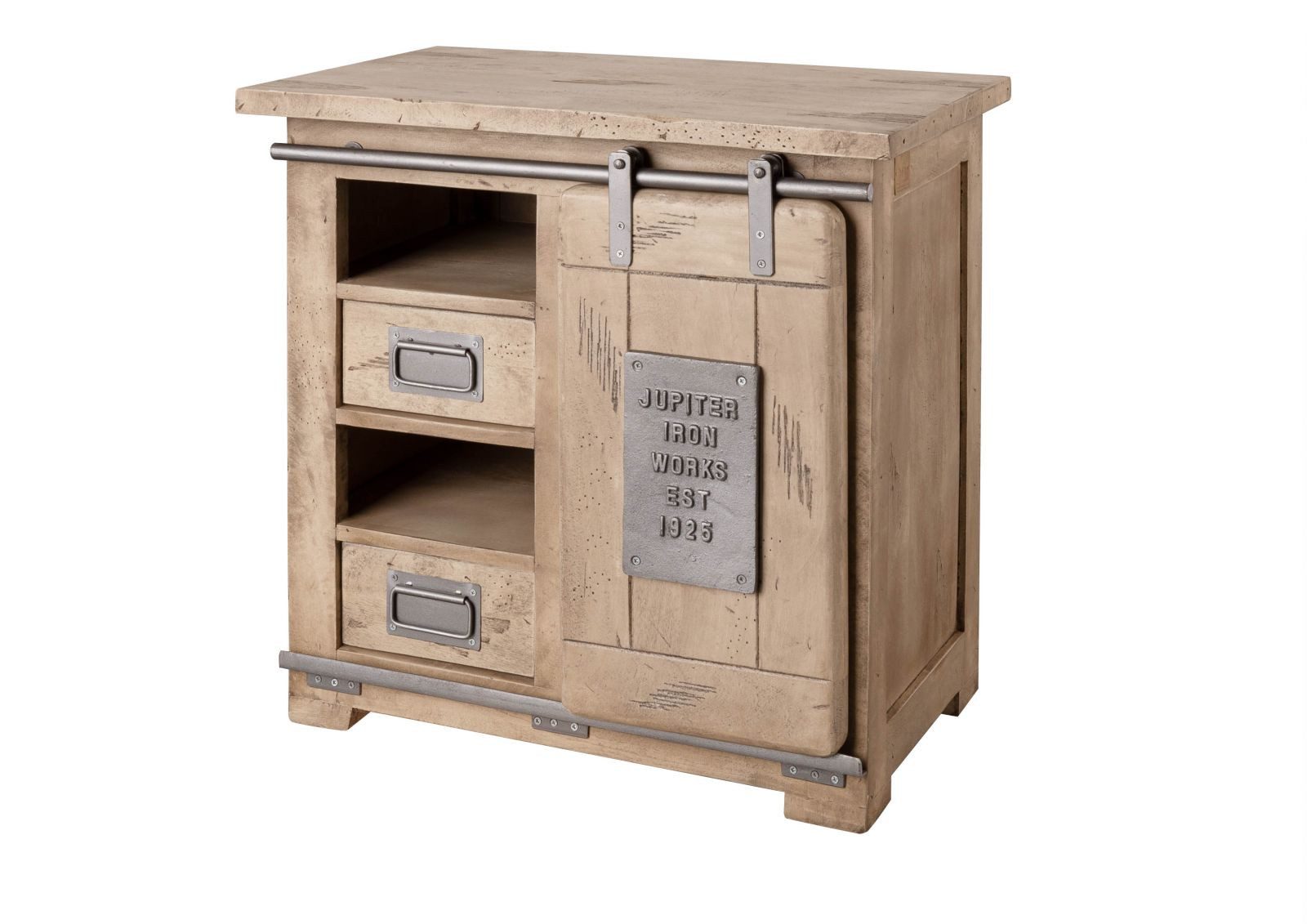 Massivmoebel24 Kommode RAILWAY Mango Massivholz beige (Massivholz montiert 33 kg RAILWAY #323), Mango 70x45x70 cm (BxTxH) beige lackiert