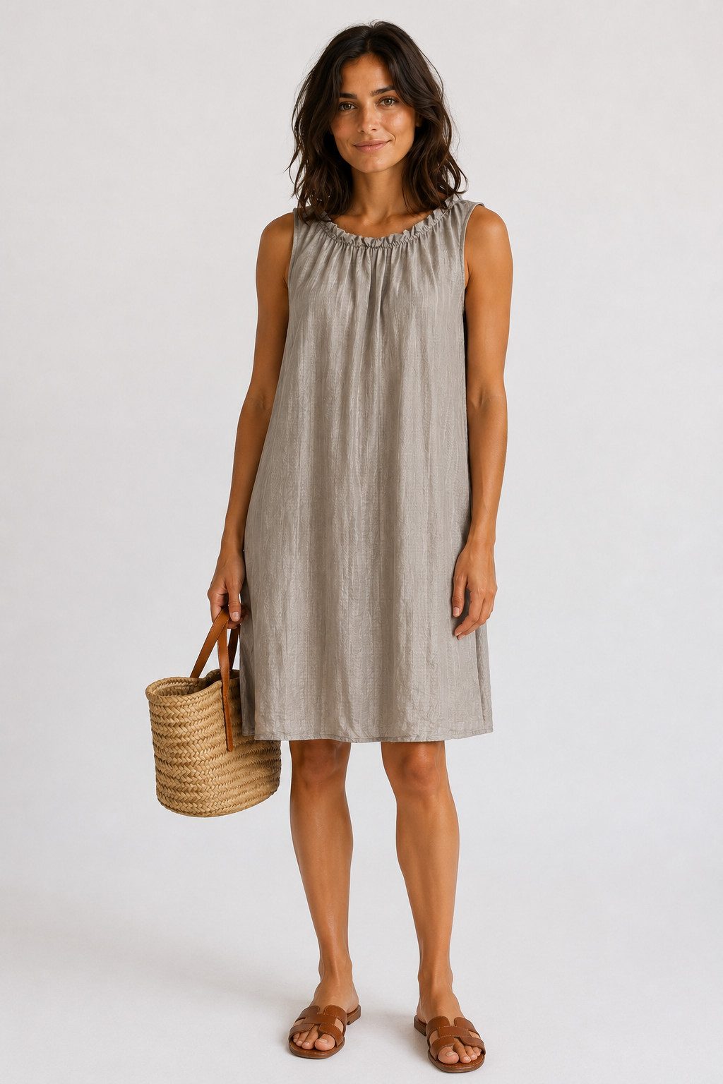 ITALY VIBES Sommerkleid - leichtes Viskosekleid mit gerafftem Kragen - Damen Kleid ONE SIZE - passend für Größen M bis XL – Bild 2 von 4