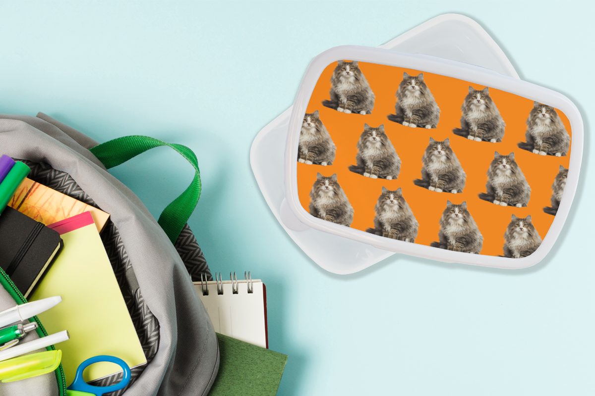 Brotbox und Haustier für weiß Mädchen Jungs Muster - Brotdose, für und Orange, Erwachsene, Kinder - MuchoWow (2-tlg), Lunchbox Kunststoff,