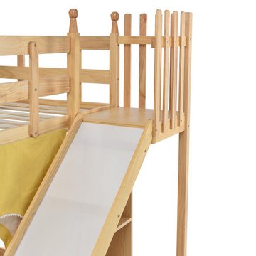 Flieks Etagenbett, Kinderbett Kiefernholzbett mit Leiter und Rutsche 90x200cm