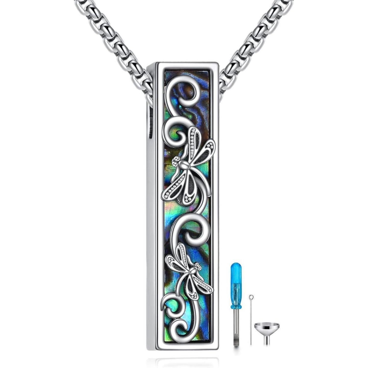LuxusKollektion Kette mit Anhänger mit Gravur Urne Halskette Libelle 925 Silber Asche Kremation Schmuck Damen Herren