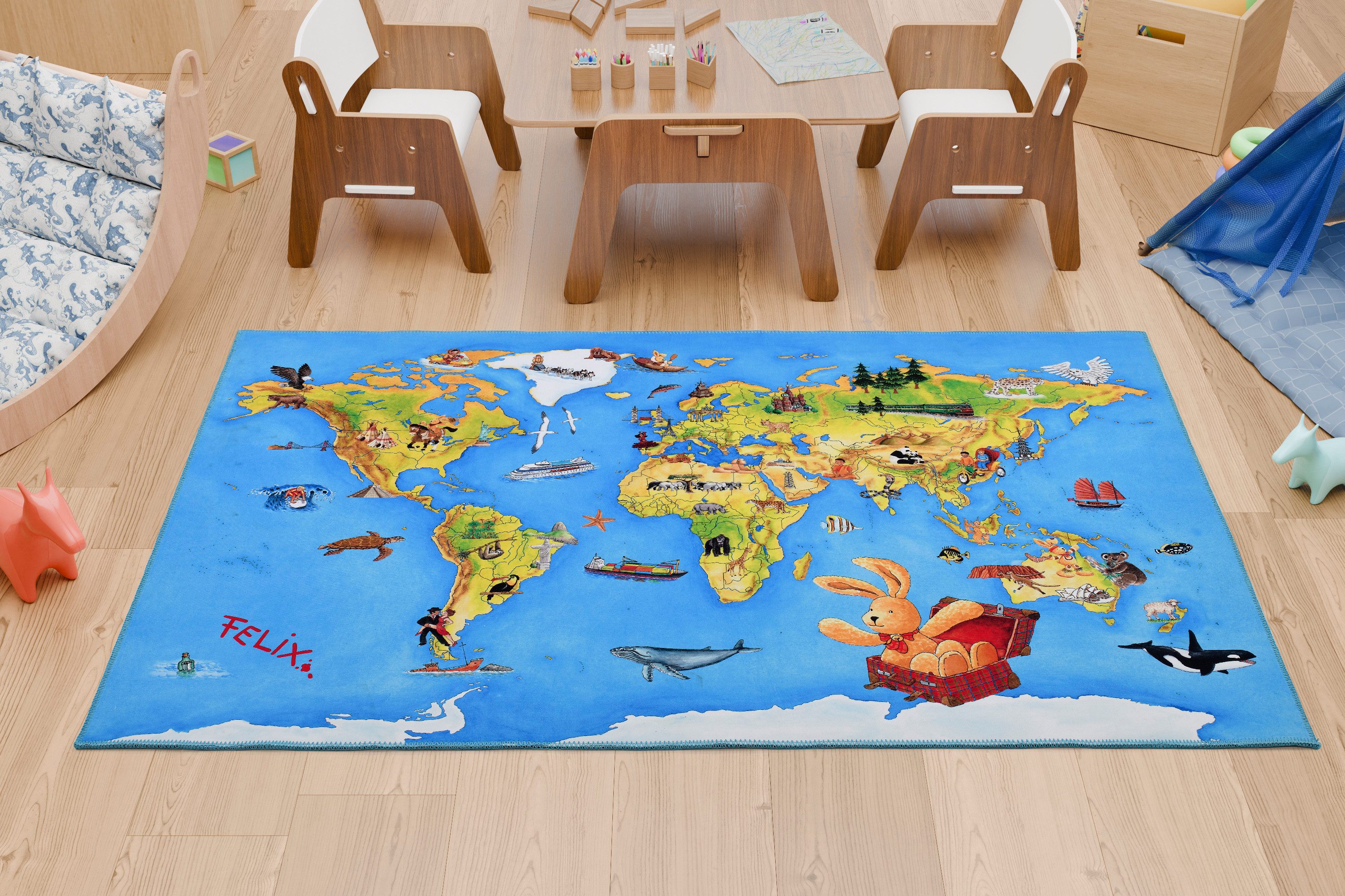 Felix Kinderteppich Felix Weltkarte, rechteckig