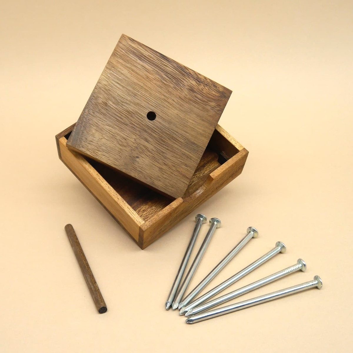 ROMBOL Denkspiele Spiel SCHWEBENDE NÄGEL - überraschendes Denkspiel, Knobelspiel, Holzpuzzle