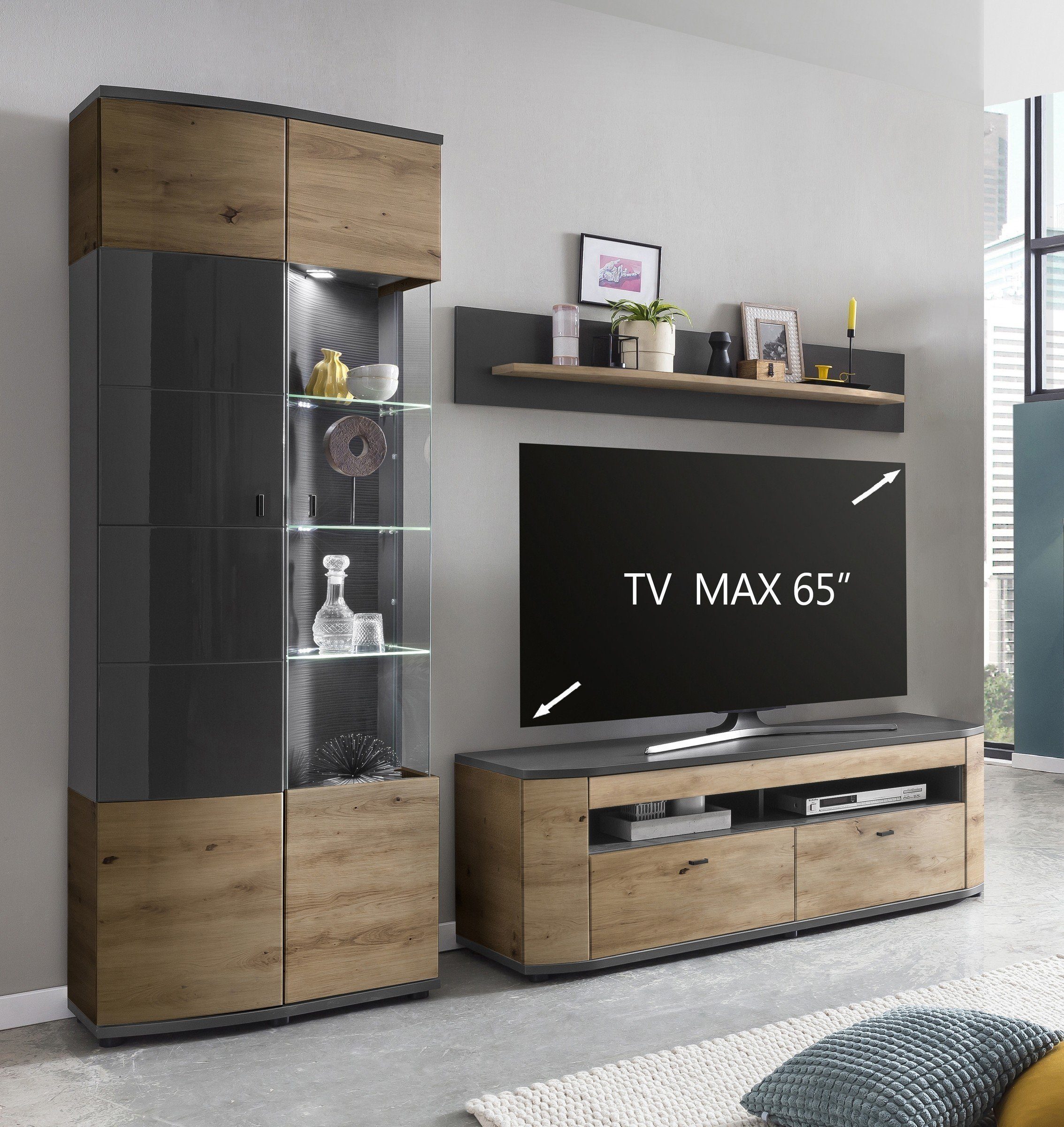 Forestdream Wohnwand in Dekor Artisan Eiche/Anthrazit Hochglanz, (BxHxT: 235x200x46,4 cm)