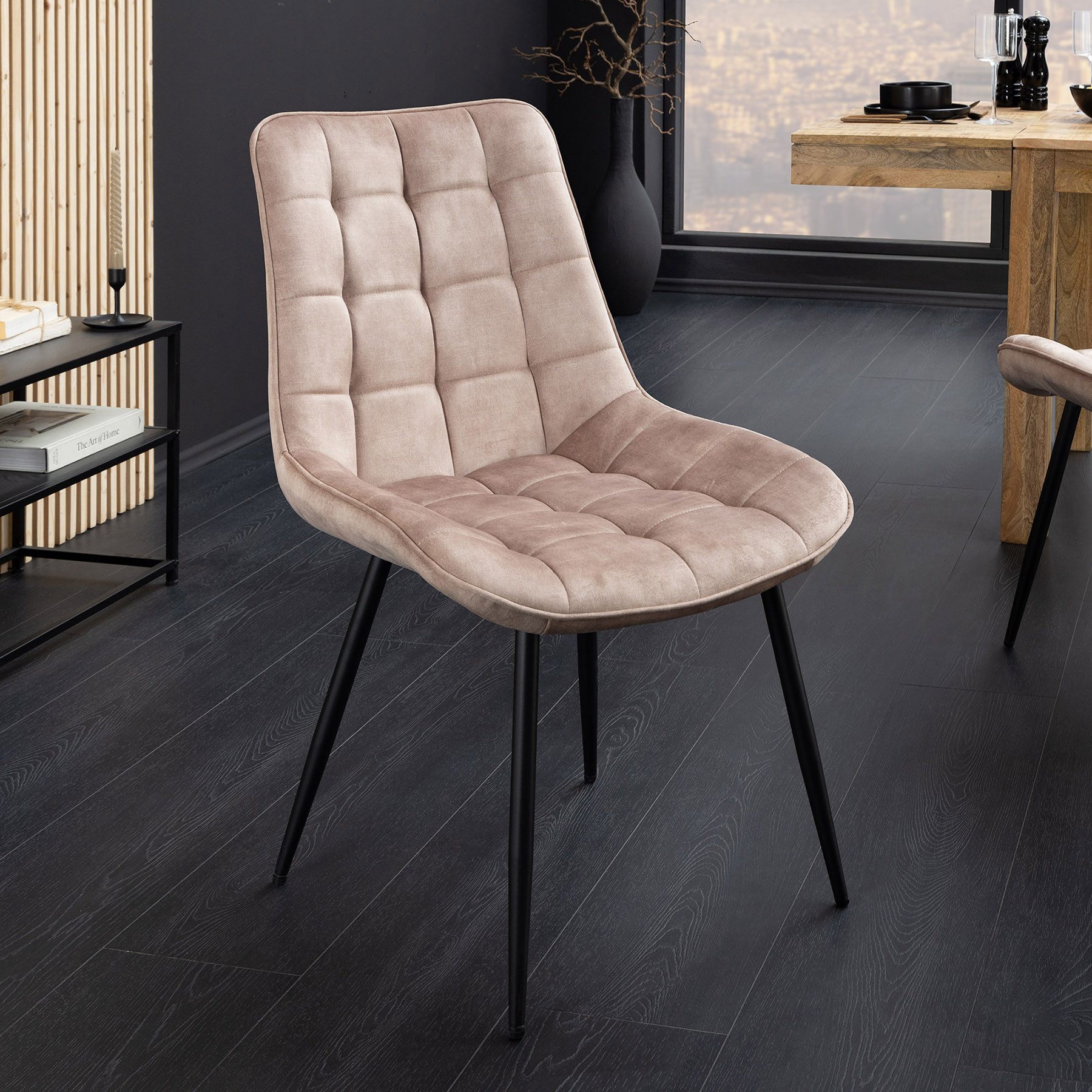 riess-ambiente Esszimmerstuhl ROADSTAR champagner greige / schwarz - Samt, Metallbeine, Ziersteppung (Einzelartikel, 1 St), gepolsterter Stuhl - ideal für Küche – Bild 3 von 5