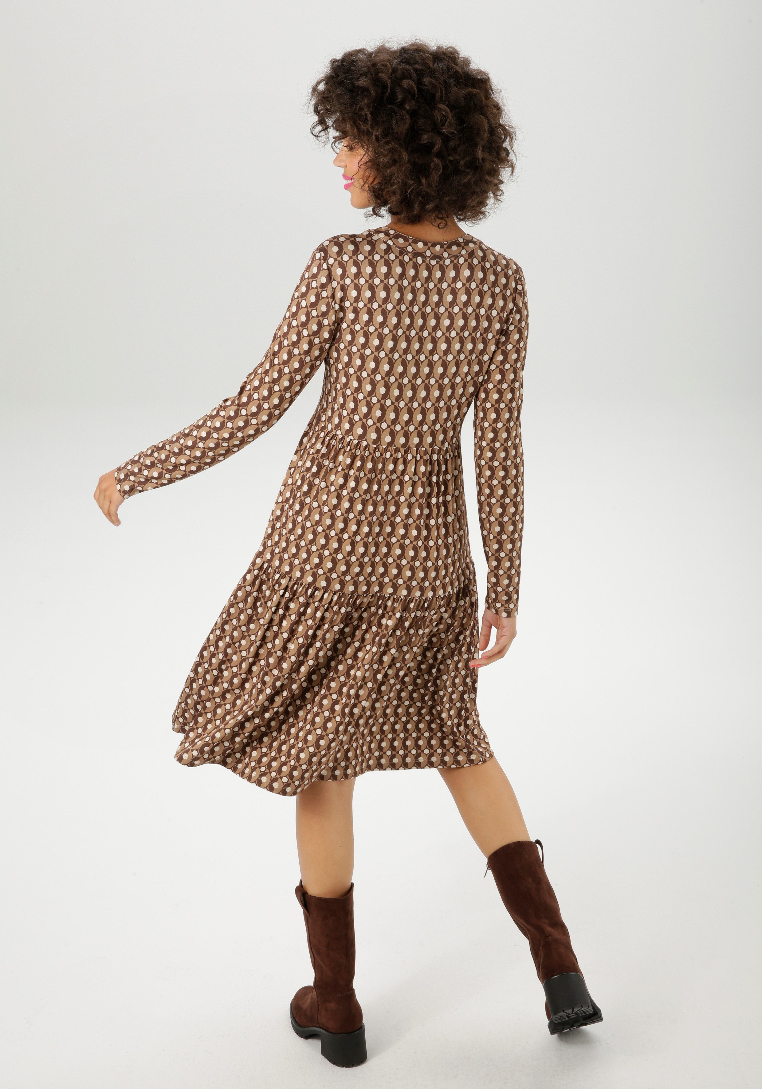 Aniston CASUAL Jerseykleid mit farbharmonischem Retro-Muster