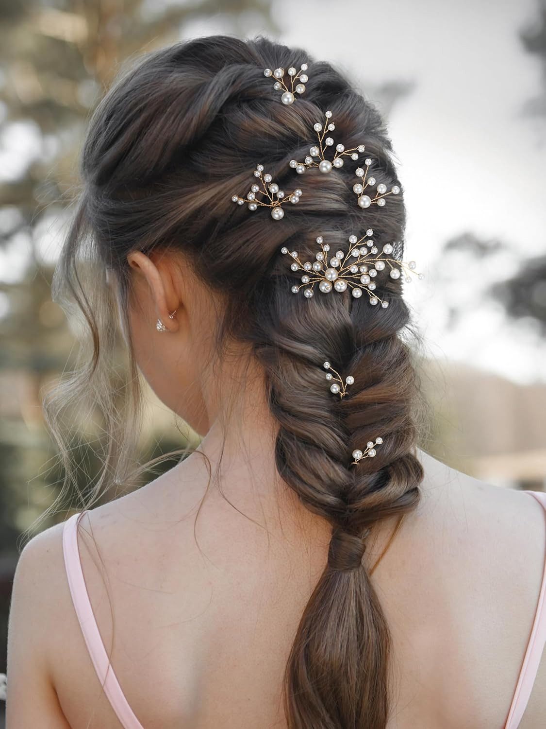 WowWoke Diadem 7er Set Haarnadeln Geflochten mit Kunstperlen Vielseitig Alltag Feste (Set, 1-tlg., Vielseitiges Haaraccessoire für Dates und Partys) – Bild 5 von 5