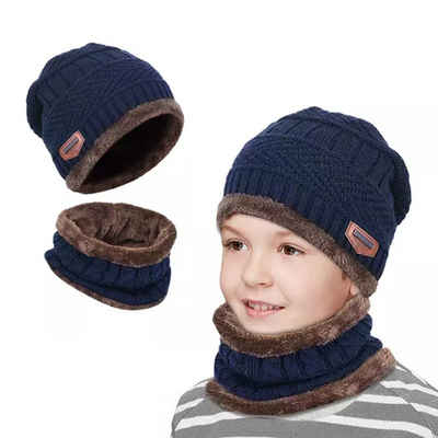 Alster Herz Strickmütze Kinder Warme Strickmütze mit Schal, mit weichem Fleece, A0478 perfekt für Winter