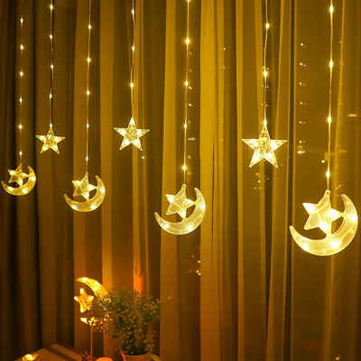 Rosnek LED-Lichtervorhang 2.3M, Mond mit Stern, batterie, für Zelt Party Ramadan Weihnachten, Schlafzimmer Camping