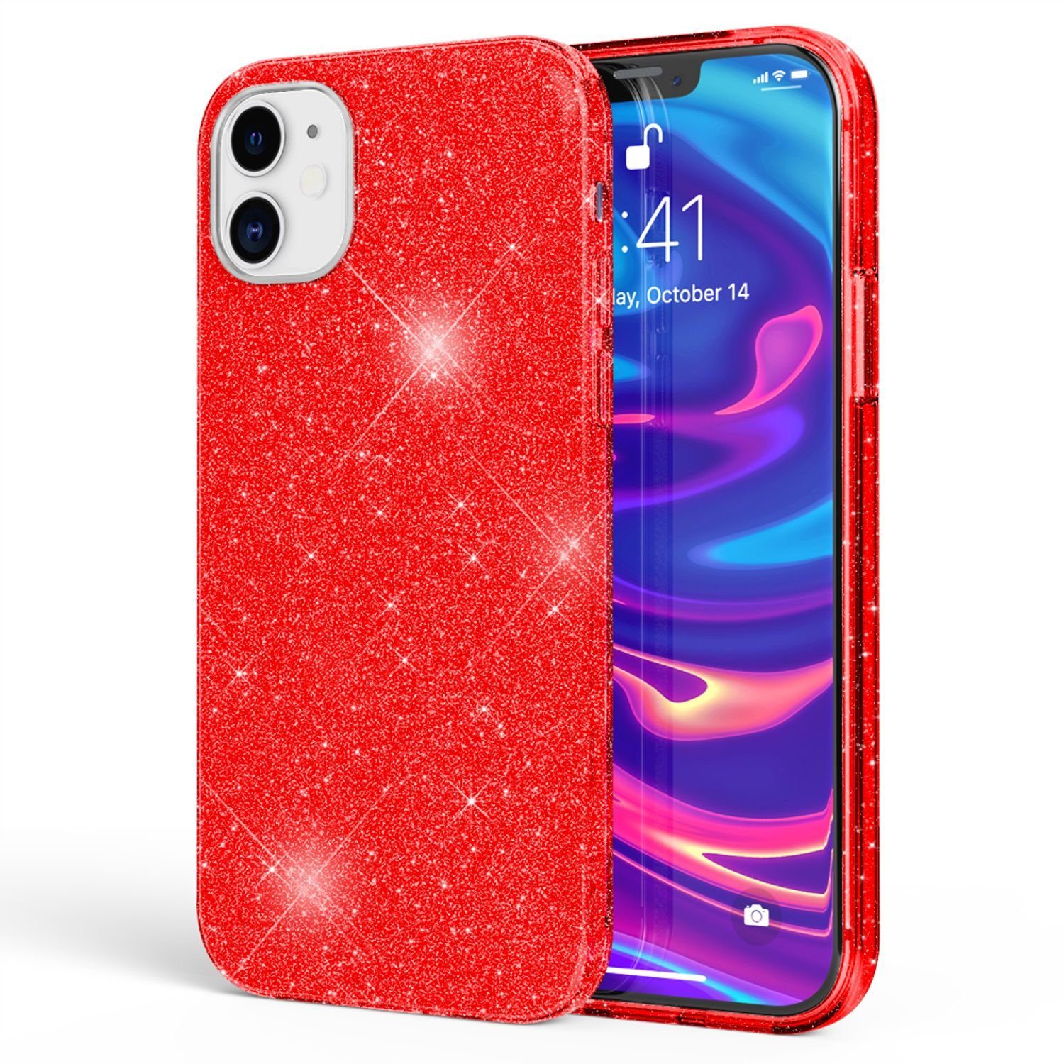 Nalia Smartphone-Hülle Apple iPhone 12 Mini, Glitzer Silikon Hülle / Glänzender Hybrid Schutz / Stoßfest & Robust