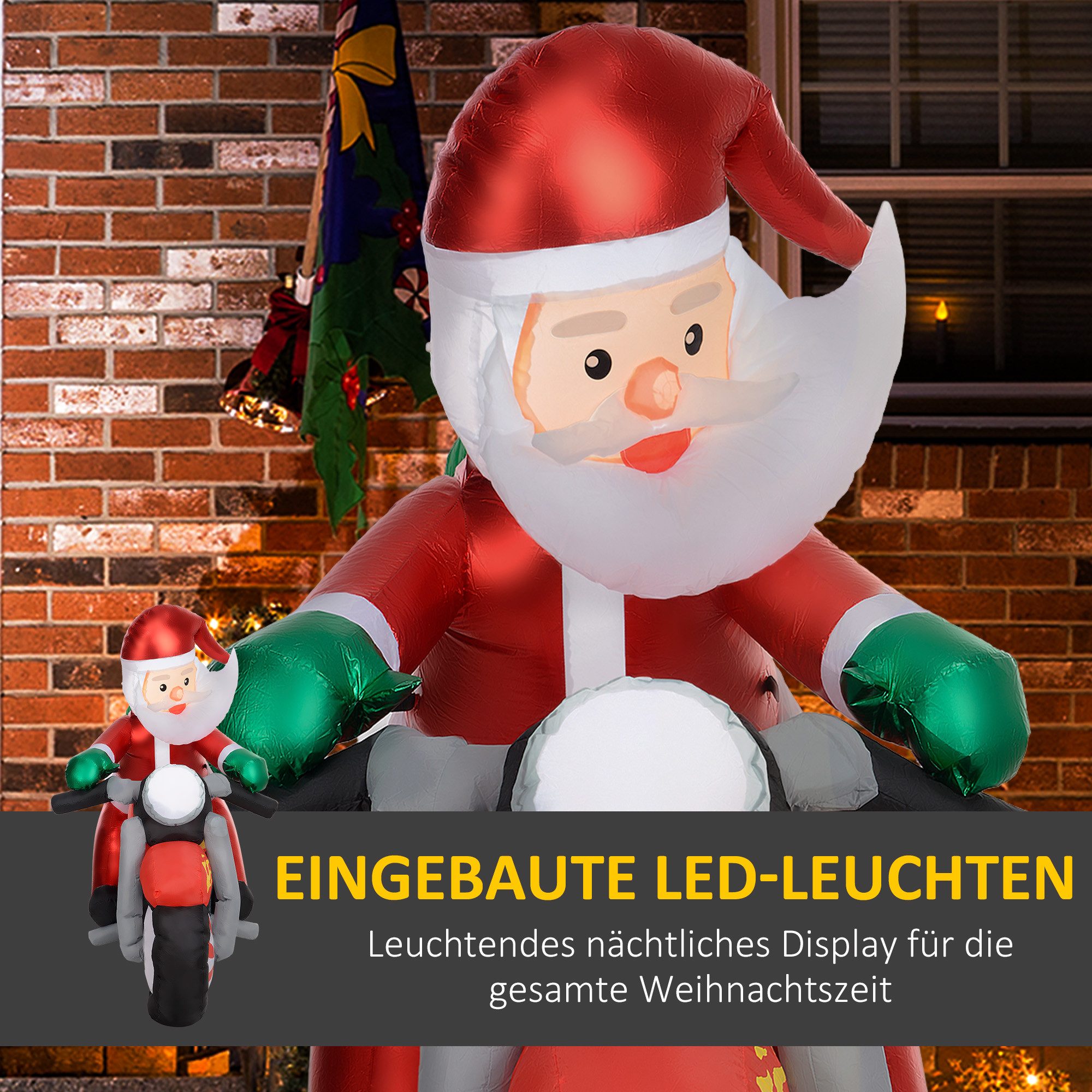Outsunny Weihnachtsfigur Weihnachtsmann mit LED-Beleuchtung, Gartendeko, Party Dekoration (Selbstaufblasende Weihnachtsbeleuchtung, 1 St., Aufblasbarer Weihnach – Bild 4 von 5