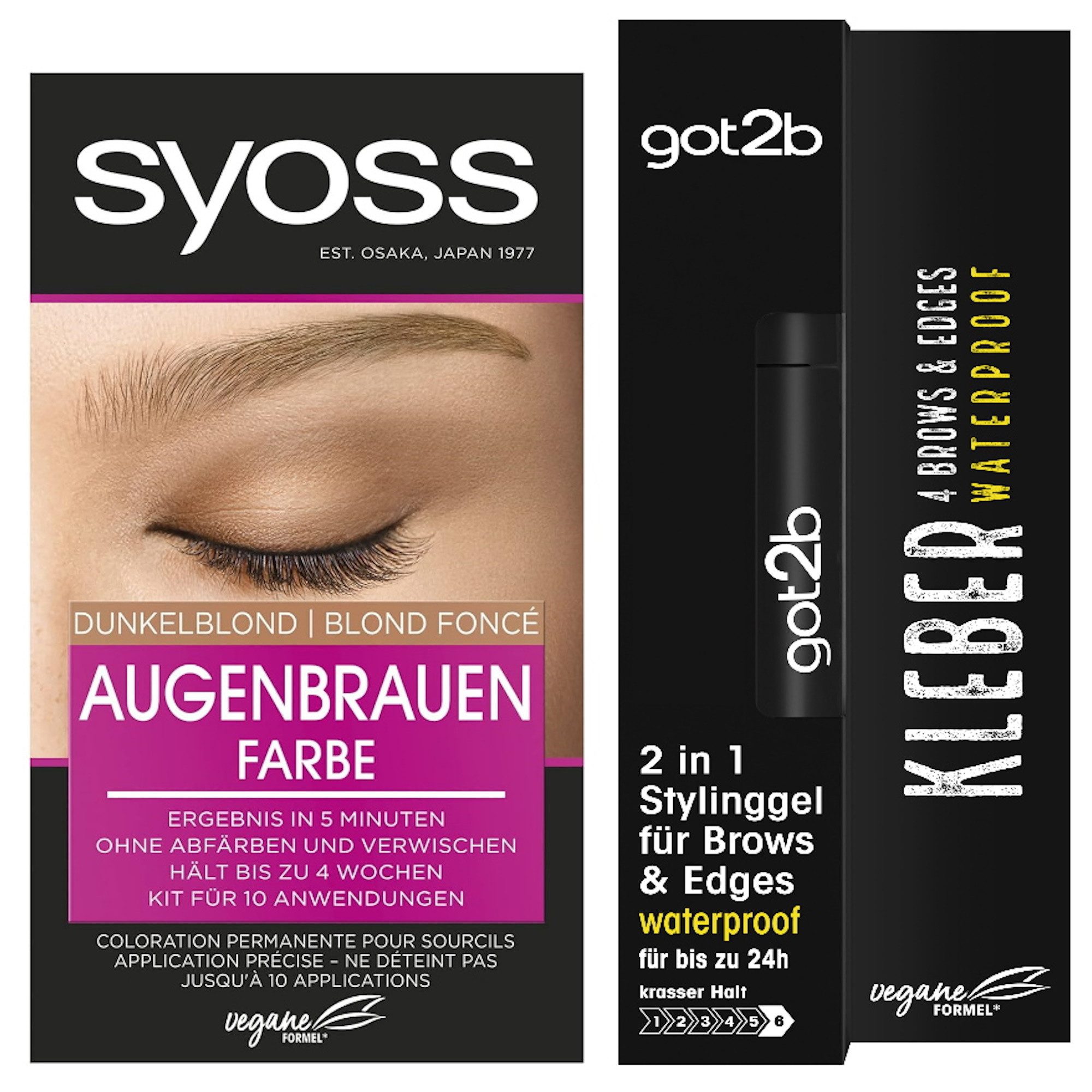 Augenbrauenfarbe Dunkelblond 17ml & GOT2B 2in1 Stylinggel Brows & Edges Waterproof 16ml
