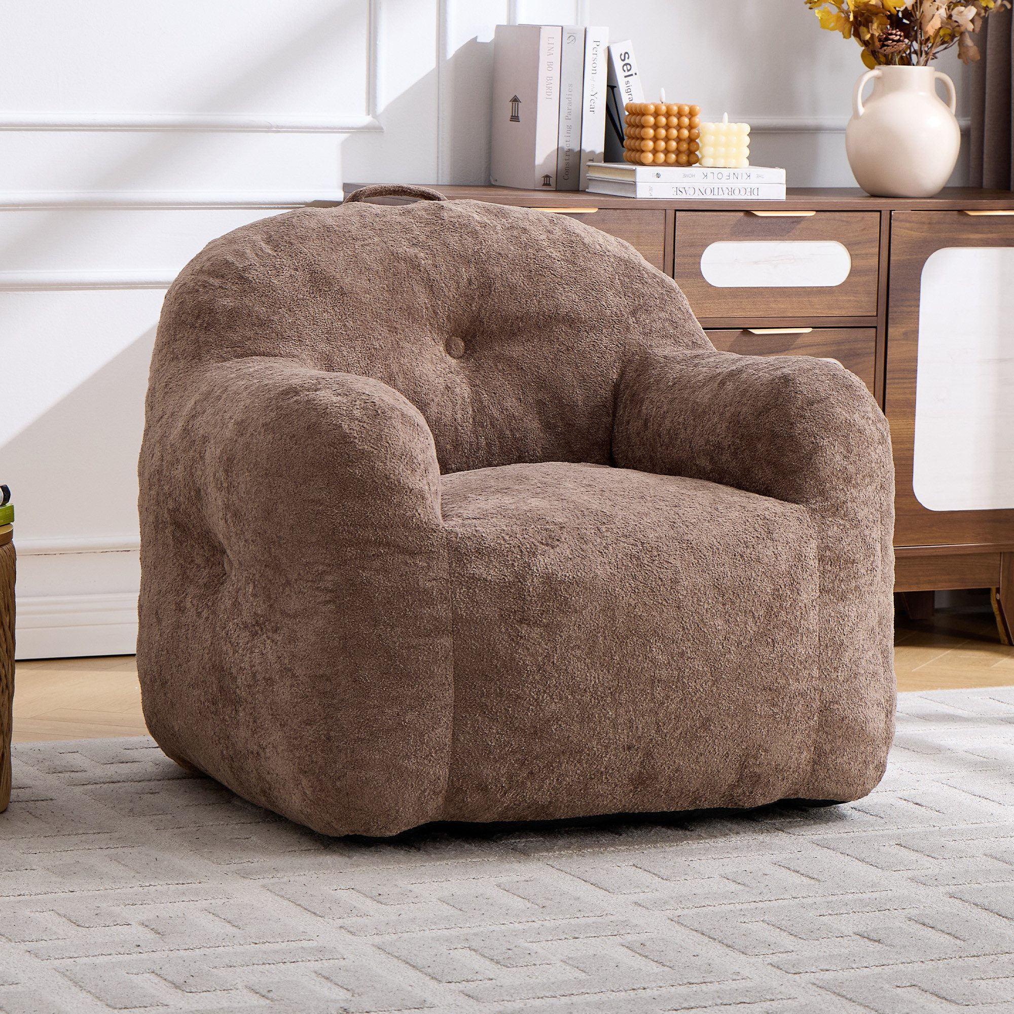 Vankel Relaxliege Sofas Wohnzimmer Loungesessel aus Chenille-Kunstfell weich, Bean Bag Sessel mit Schaumstoffflocken und ohne Montage
