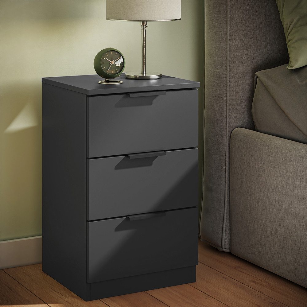 Vicco Nachtschrank Fino, Schwarz, 37.6 x 61.8 cm mit 3 Schubladen (1-St)