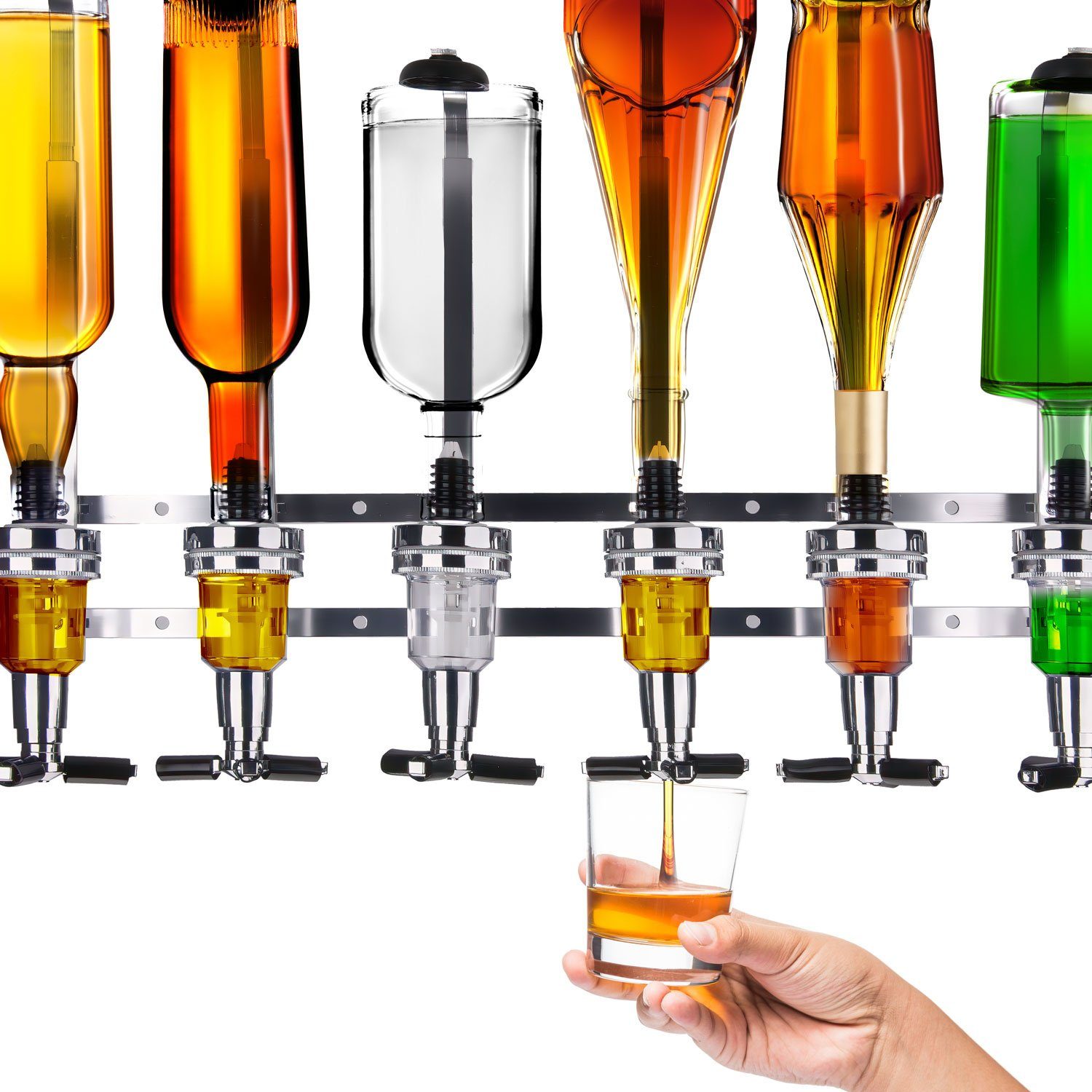 Goods+Gadgets Flaschenhalter Wandmontierter Flaschenhalter & Bar Butler – Spirituosenspender 4 cl, (Bar Butler Flaschenhalter, 6-St., Schnaps Getränkeportionierer), mit 4cl-Dosierer
