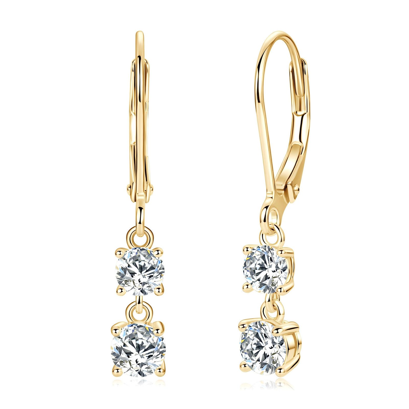 Jumpeak Paar Ohrstecker Diamantohrringe, goldene Ohrhänger, Damen-Ohrringe aus 585er Gold, Damen-Ohrringe aus 585er Weißgold, Geschenk für Damen, Ohrring-Set