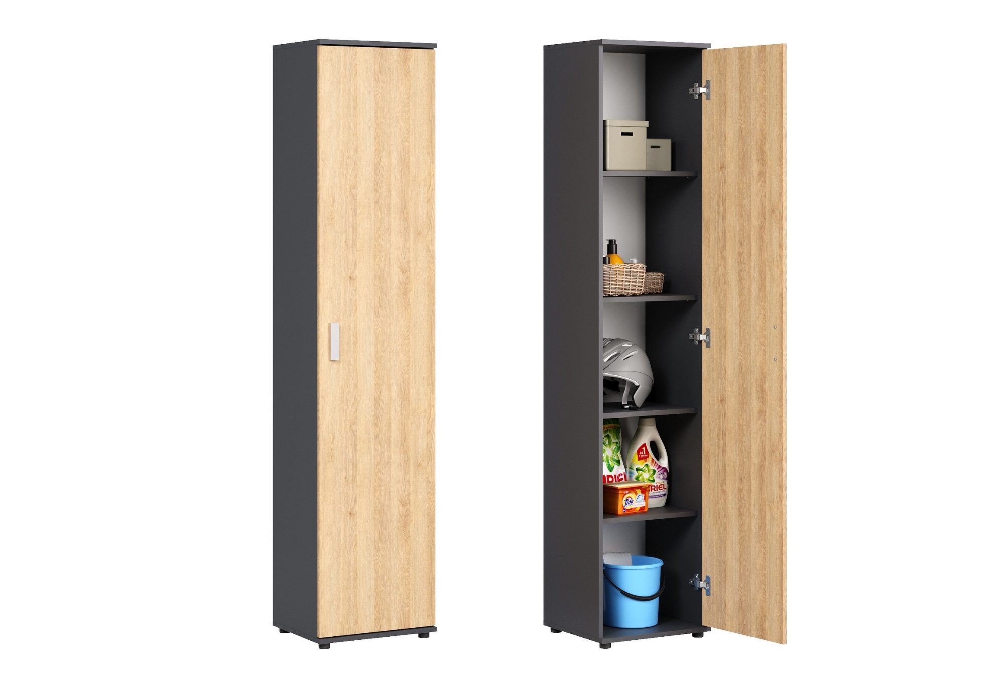 Home Collective Mehrzweckschrank Schmaler Schrank 40 cm breit mit 1 Tür & 4 Einlegeböden (Universalschrank Haushaltsschrank für Haushalt, Flur, Büro oder Schlafzimmer) 40x35x184 cm (BxTxH), Anthrazit-Artisan
