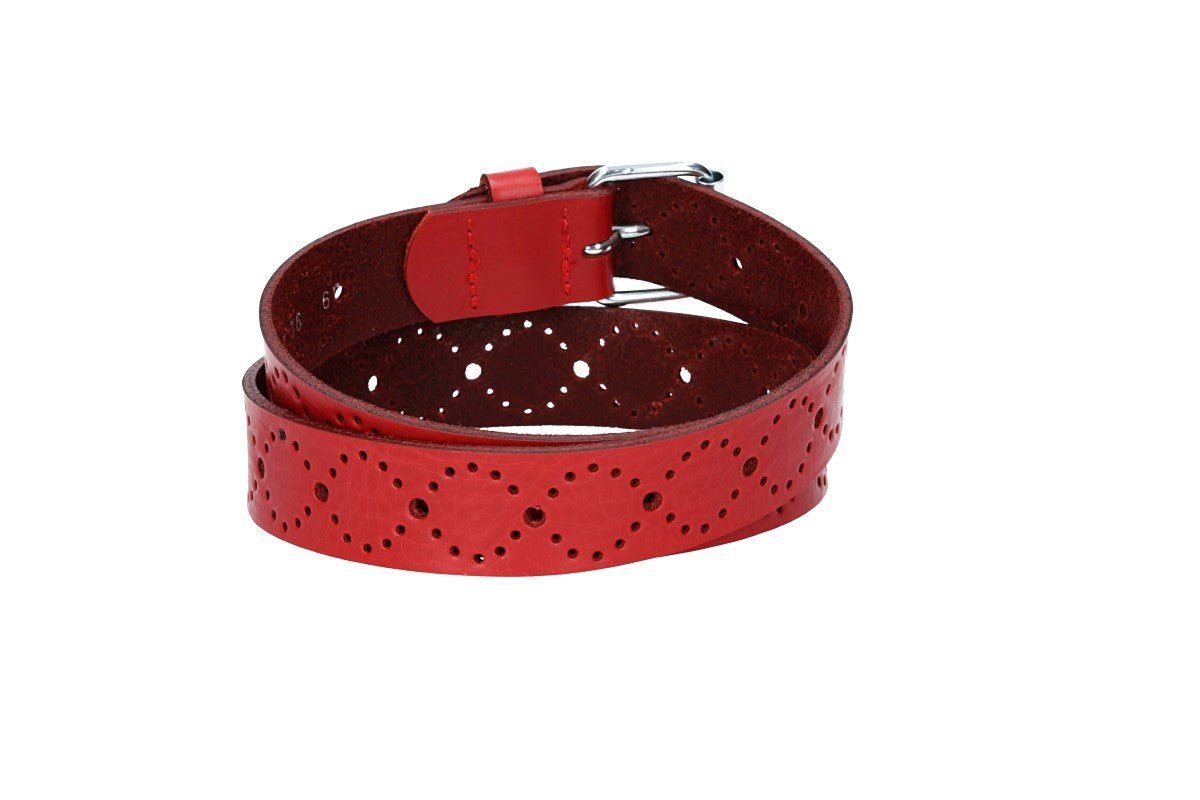 kiddybelts Ledergürtel Ledergürtel Kids 25mm in Rot mit Lochmuster und Schließe Silber (KB17-390, 1-St) sehr weiches Vollrindleder