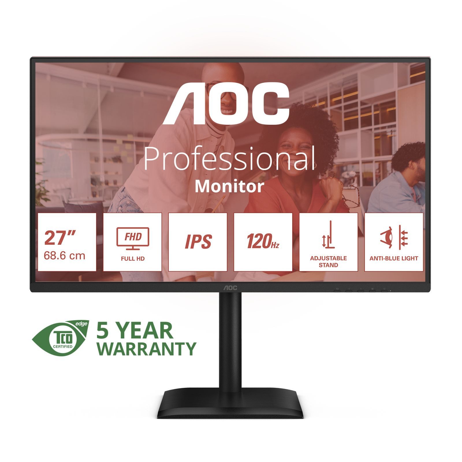 AOC 68,6cm (27) 27E4U 16:09 VGA+HDMI+DP+USB IPS black TFT-Monitor (1920 x 1080 px, Full HD, 4 ms Reaktionszeit, 120 Hz, IPS, Lautsprecher, HDCP, Kopfhörerbuchse, Pivot, Höhenverstellbar)
