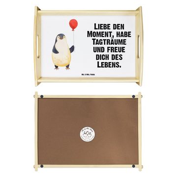 Mr. & Mrs. Panda Tablett Pinguin Luftballon - Weiß - Geschenk, Dekotablett, Kirmes, Frühstücks, Echtholz lasiert, (1-tlg), Anti-Rutsch Pads
