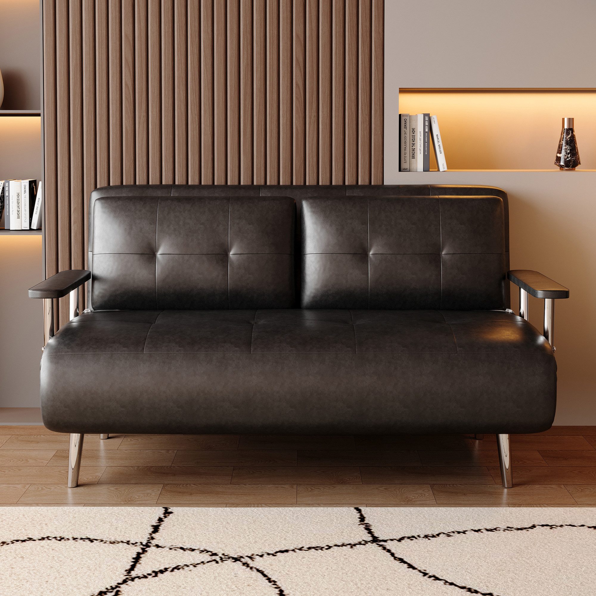 oleyluckidea Schlafsofa Schlafsofa Lederoptik, 2-Sitzer mit Schlaffunktion, braun, Set, Zum Bett umwandelbar