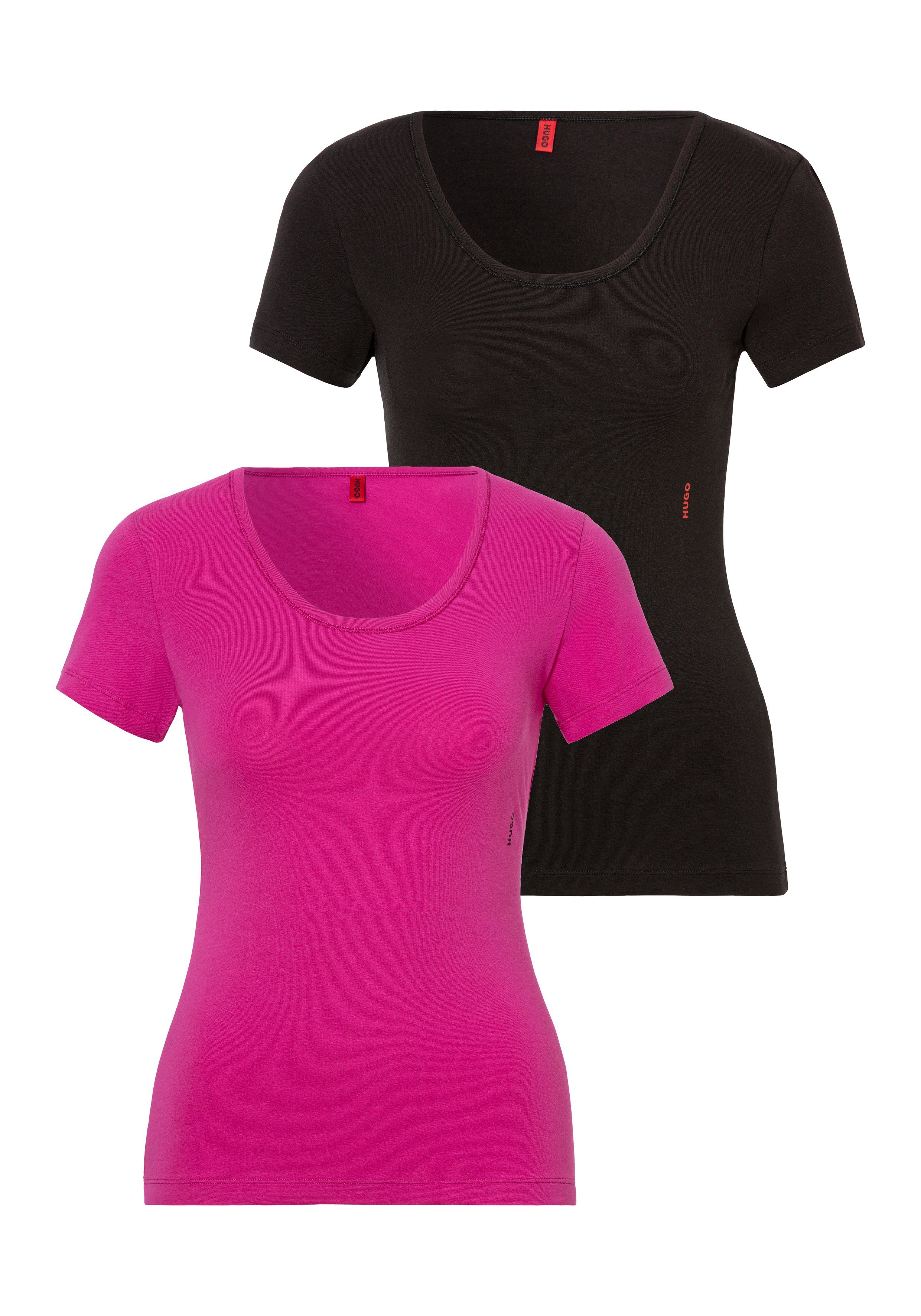 HUGO T-Shirt (Packung, 2-tlg., 2er-Pack) mit vertikalem Logodruck Open Pink 697