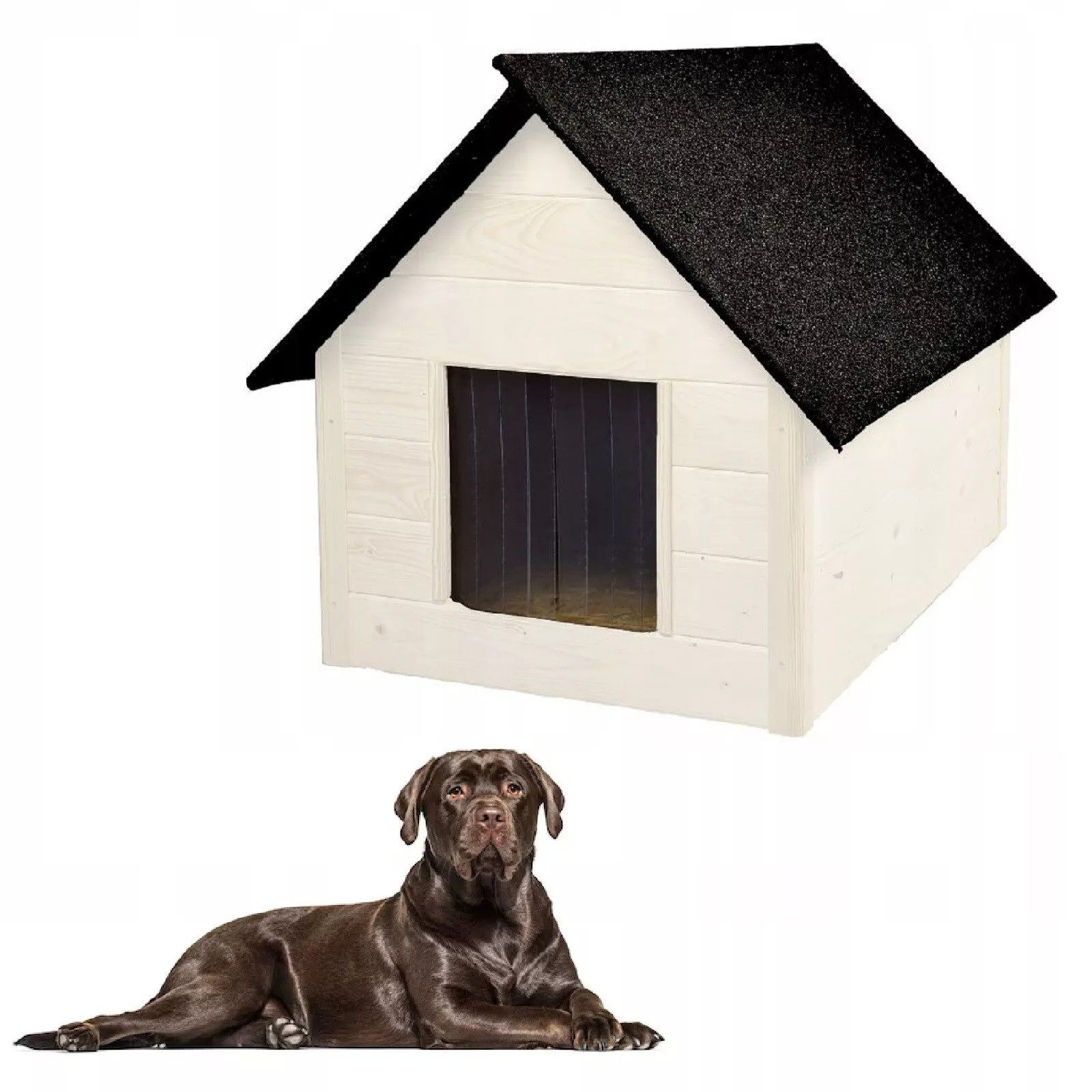 QLS Tierhaus Hundehütte 101x69cm, Holz Isoliert Winterfest Outdoor Draußen
