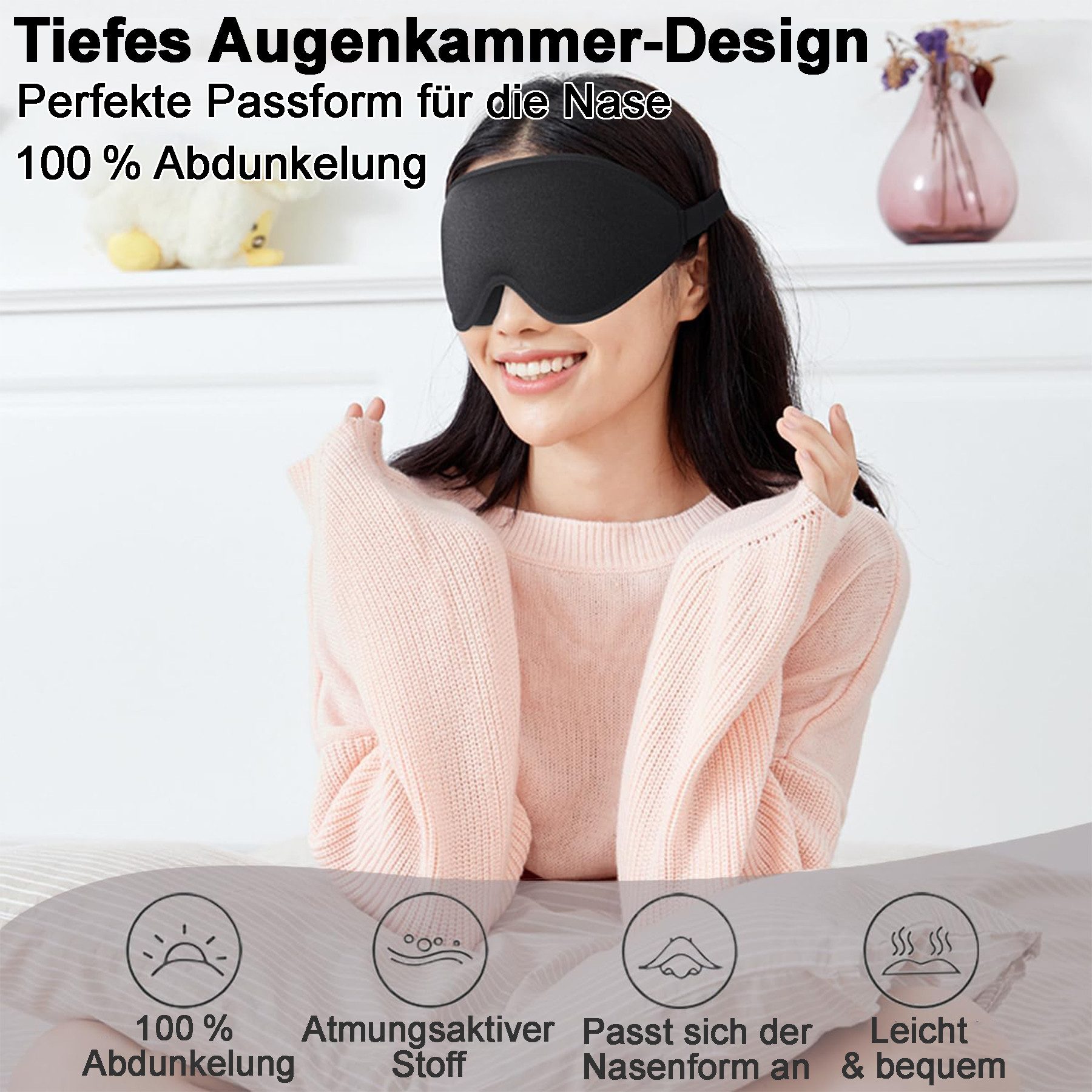 Mutig Schlafmaske Schlafmaske für Seitenschläfer, 3D-Augenhöhlen und verstellbares Gummiband, lichtblockierend und atmungsaktiv, Augenmaske für Männer und Frauen, geeignet für Reise,Yoga