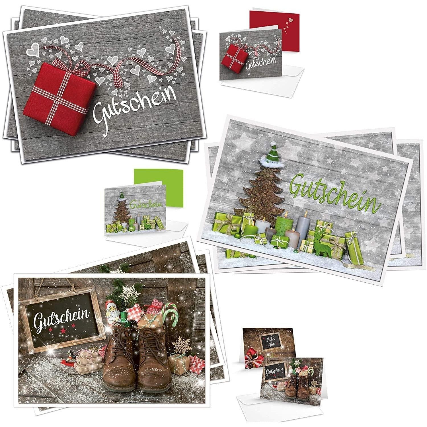 Logbuch-Verlag Dekofigur 3 x 3 Gutscheine SET Weihnachten 3 Weihnachtsmotive Gutscheinkarten