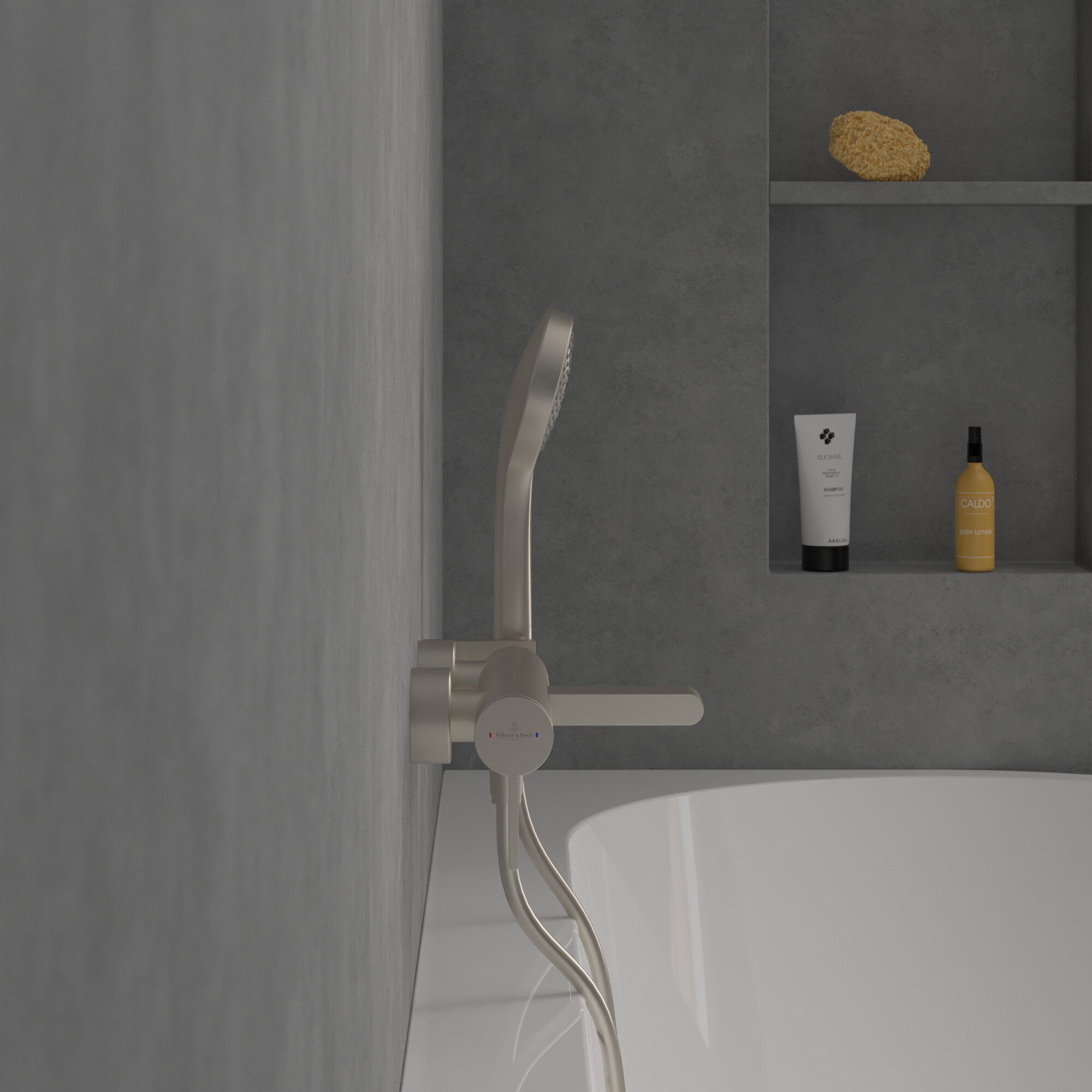 Villeroy & Boch Wannenarmatur Dawn Badewannenarmatur, gerader Auslauf, mit Umsteller, Wandmontage