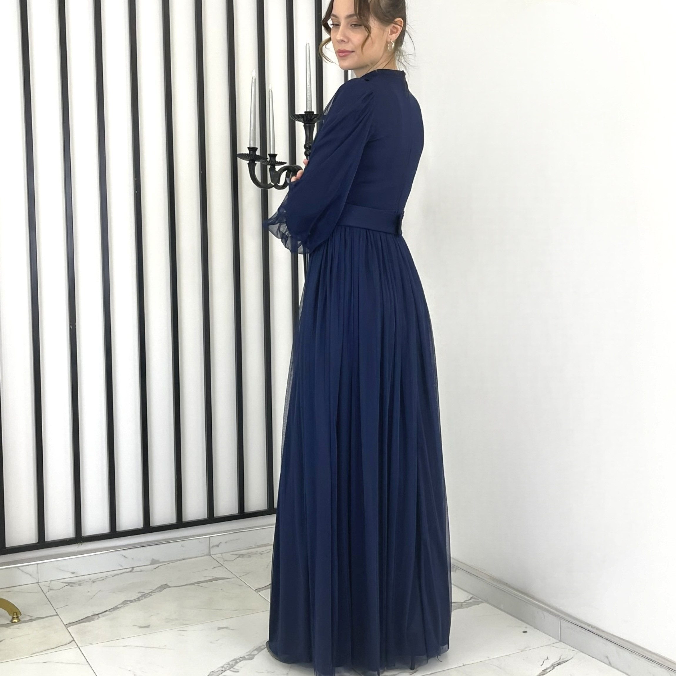 fashionshowcase Tüllkleid Damen Abendkleid Maxilänge Abaya-Stil günstig online kaufen
